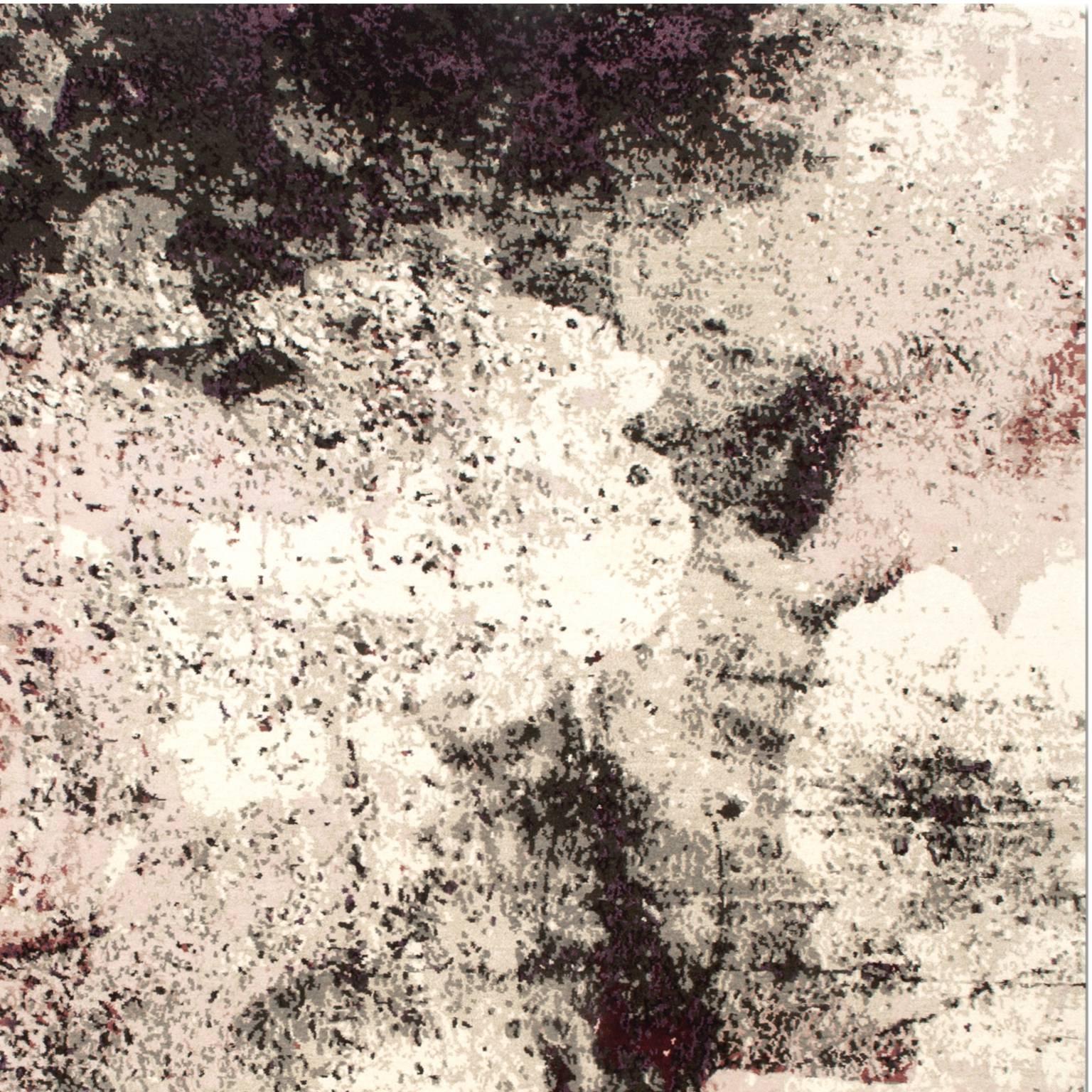 Modern 'English Rose_Blush' Hand-Knotted Tibetan Contemporary Abstract Rug Wool & Silk For Sale