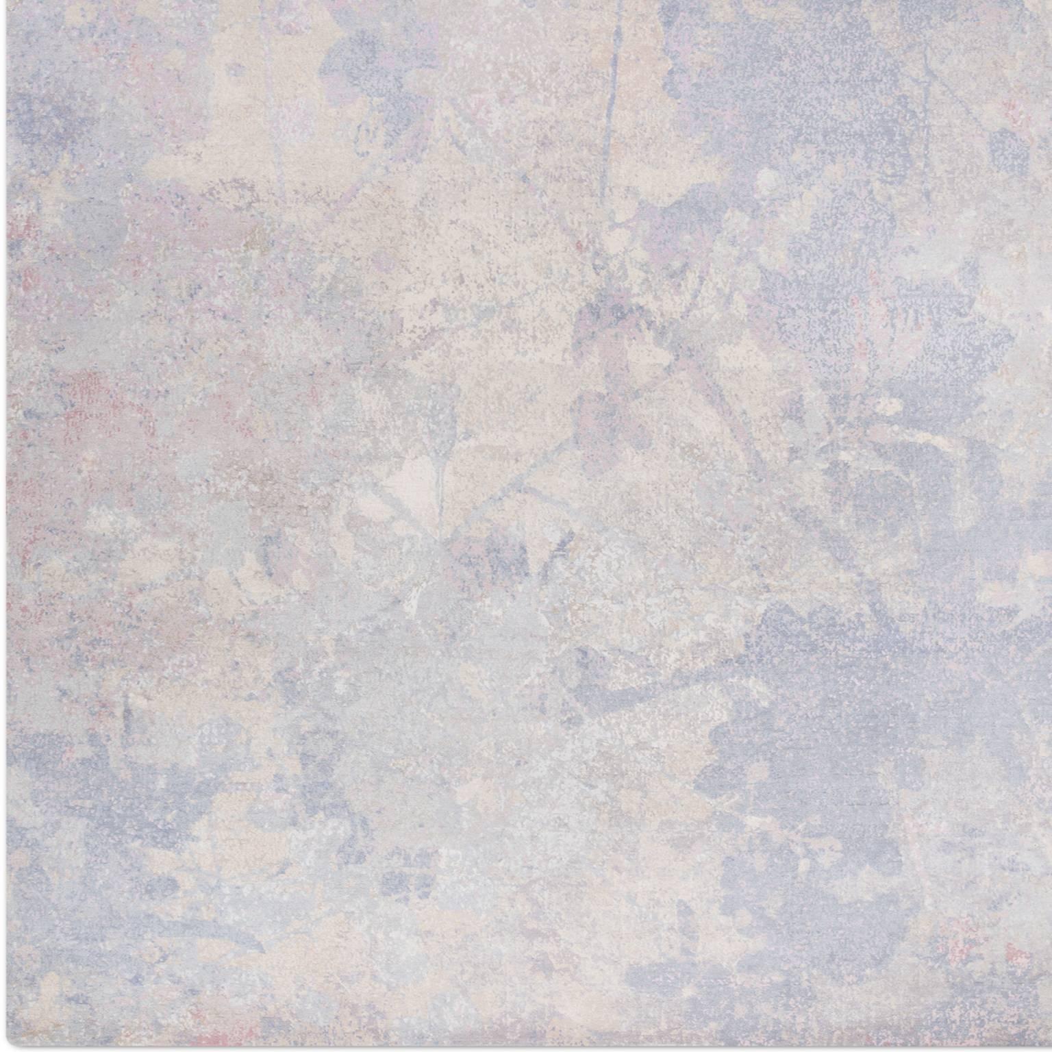 Modern 'Silhouette_Haze', Hand-Knotted Tibetan Contemporary Abstract Rug Wool & Silk For Sale