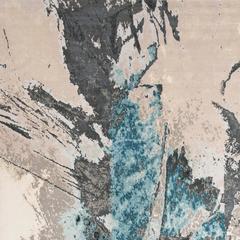 'Trilogy United_Cobalt' Hand-Knotted Tibetan Modern Abstract Rug Wool & Silk