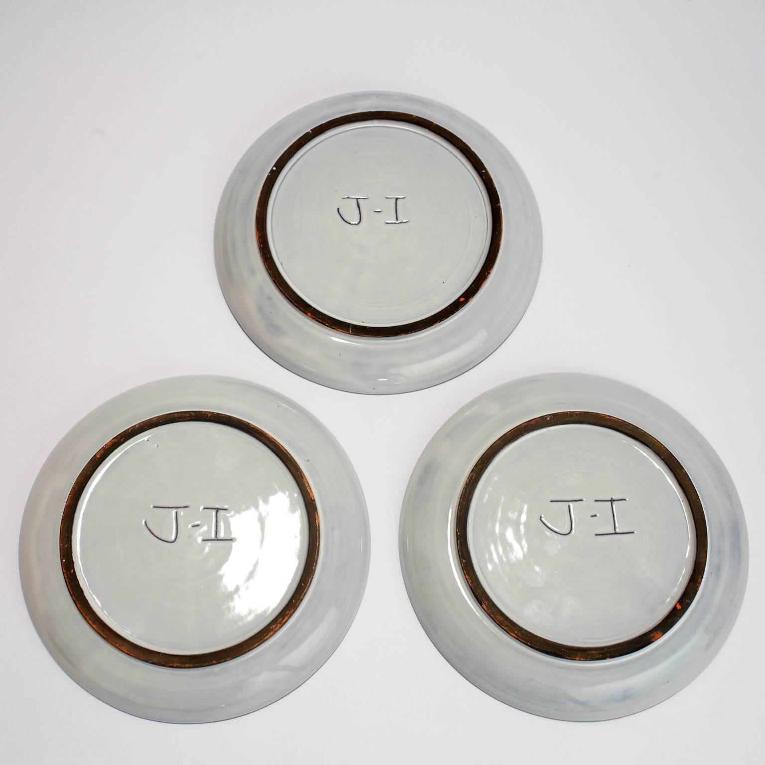 Jacques Innocenti Set of Three Ceramic Plates, France, 1950s 2