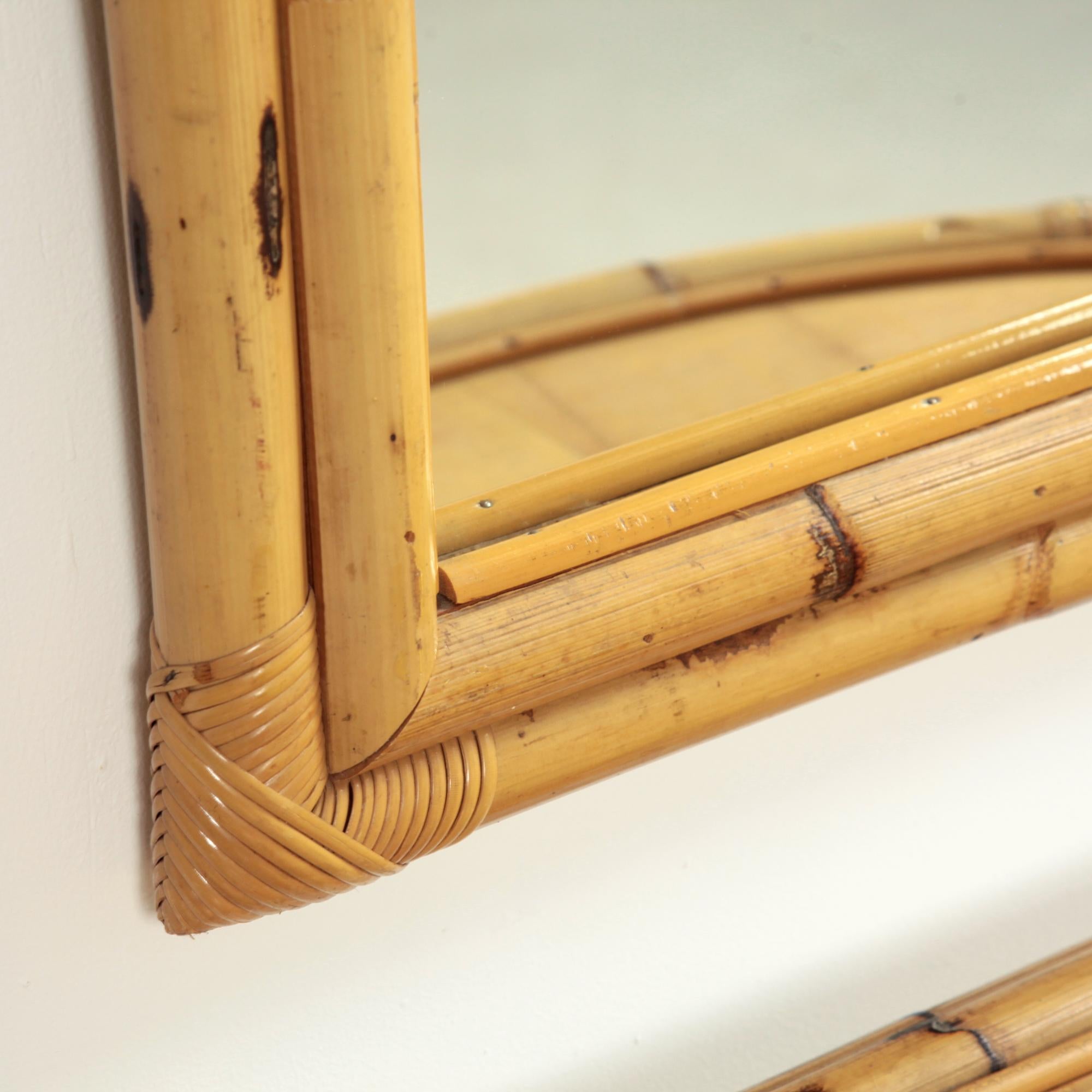 Bamboo Rattan Demi-Lune Console Table and Large Mirror Italy 1970s In Good Condition For Sale In Saint  Ouen, FR