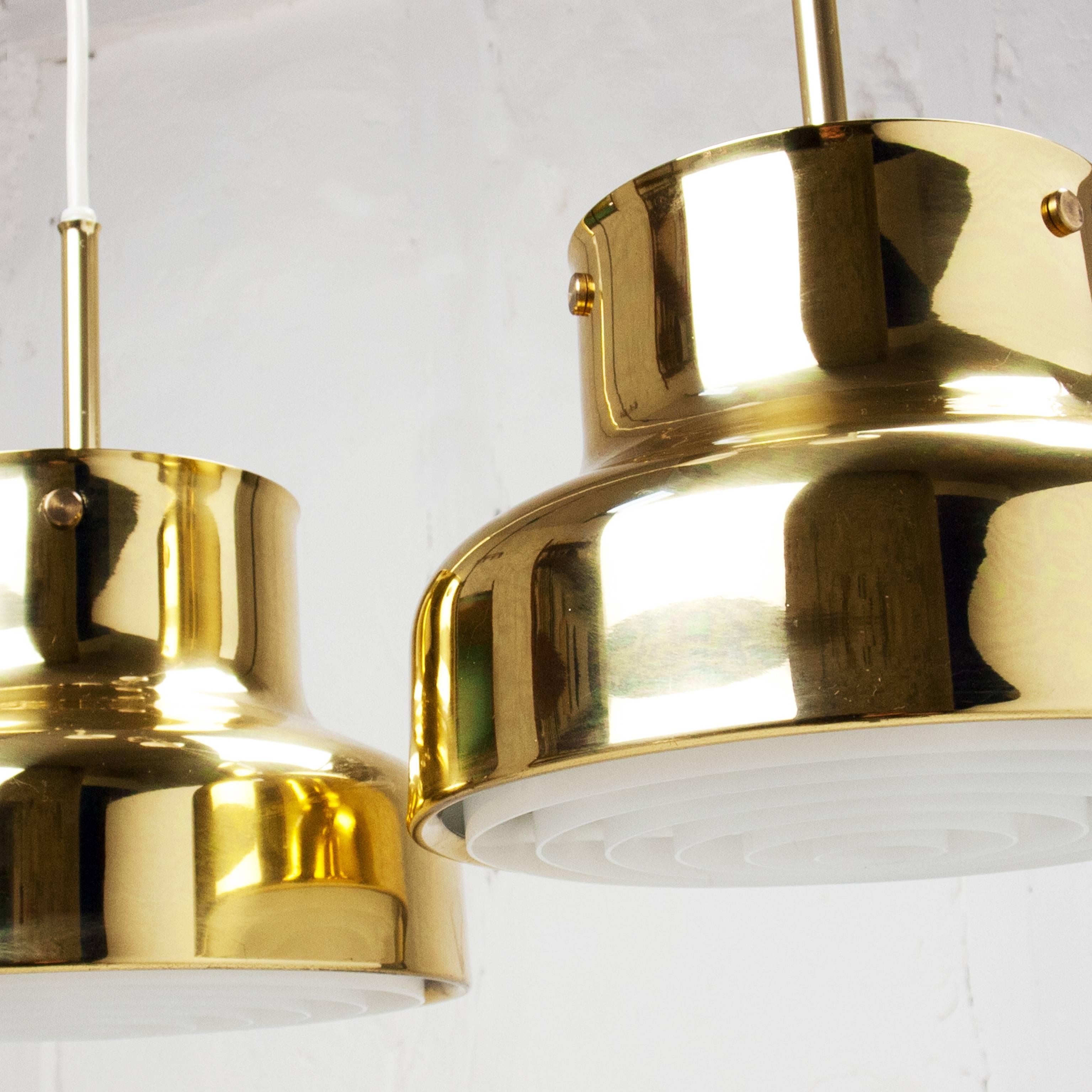 Mid-20th Century Pair of Bumling Pendants in Brass by Anders Pehrson for Ateljé Lyktan
