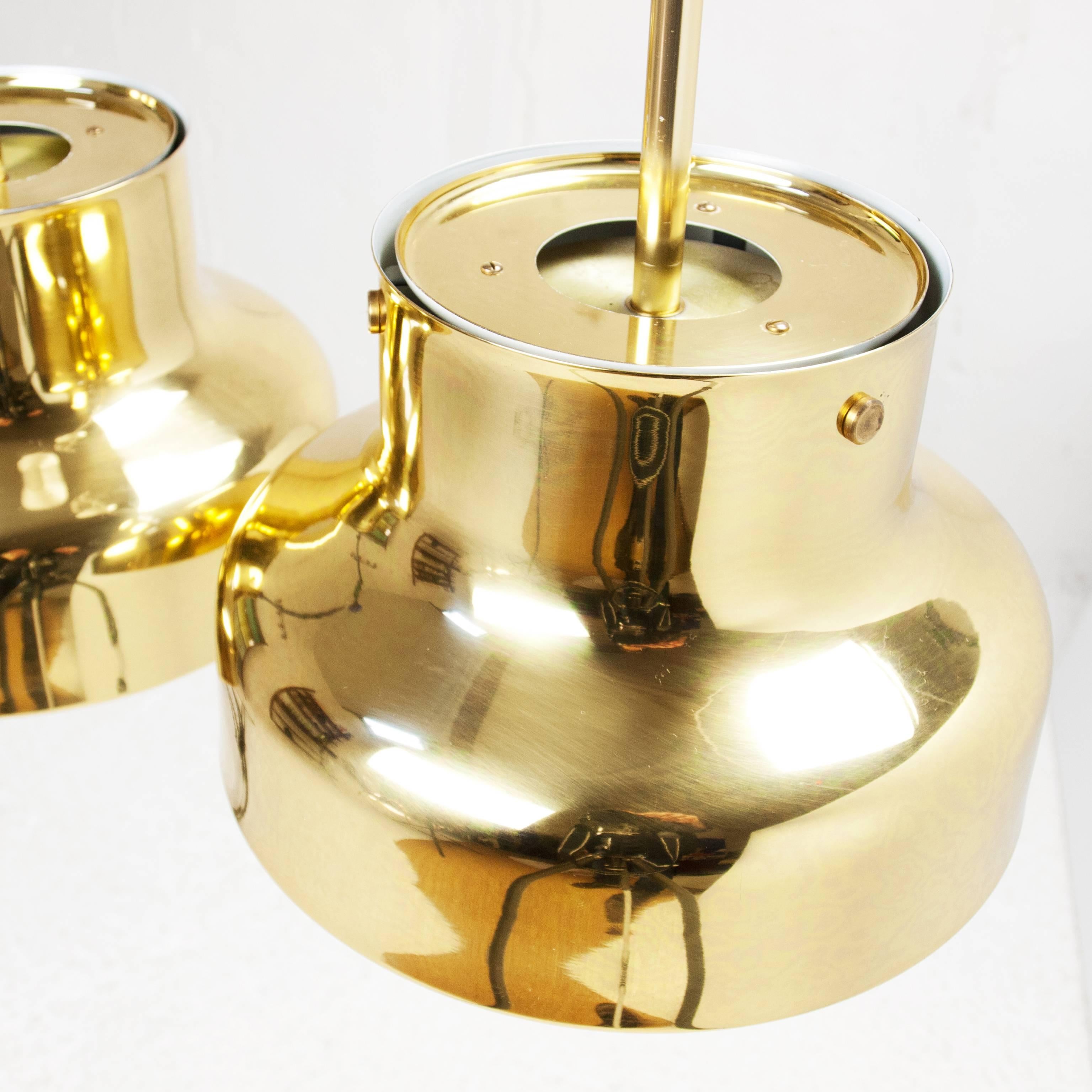 Pair of Bumling Pendants in Brass by Anders Pehrson for Ateljé Lyktan 2