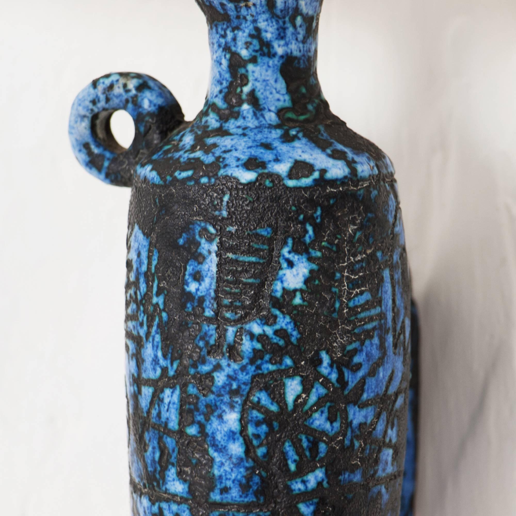 Rare Jacques Blin Ceramic Blue Sconces Set of Three, 1950s, France 1
