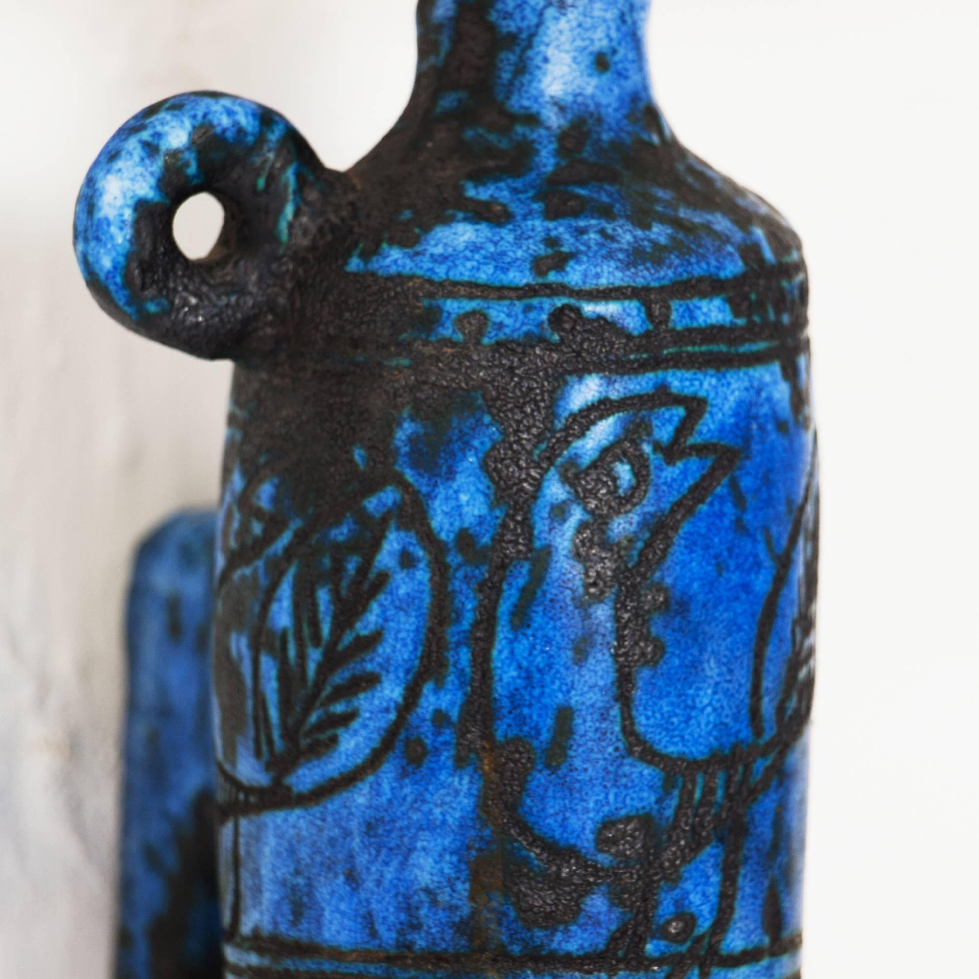 Rare Jacques Blin Ceramic Blue Sconces Set of Three, 1950s, France 2