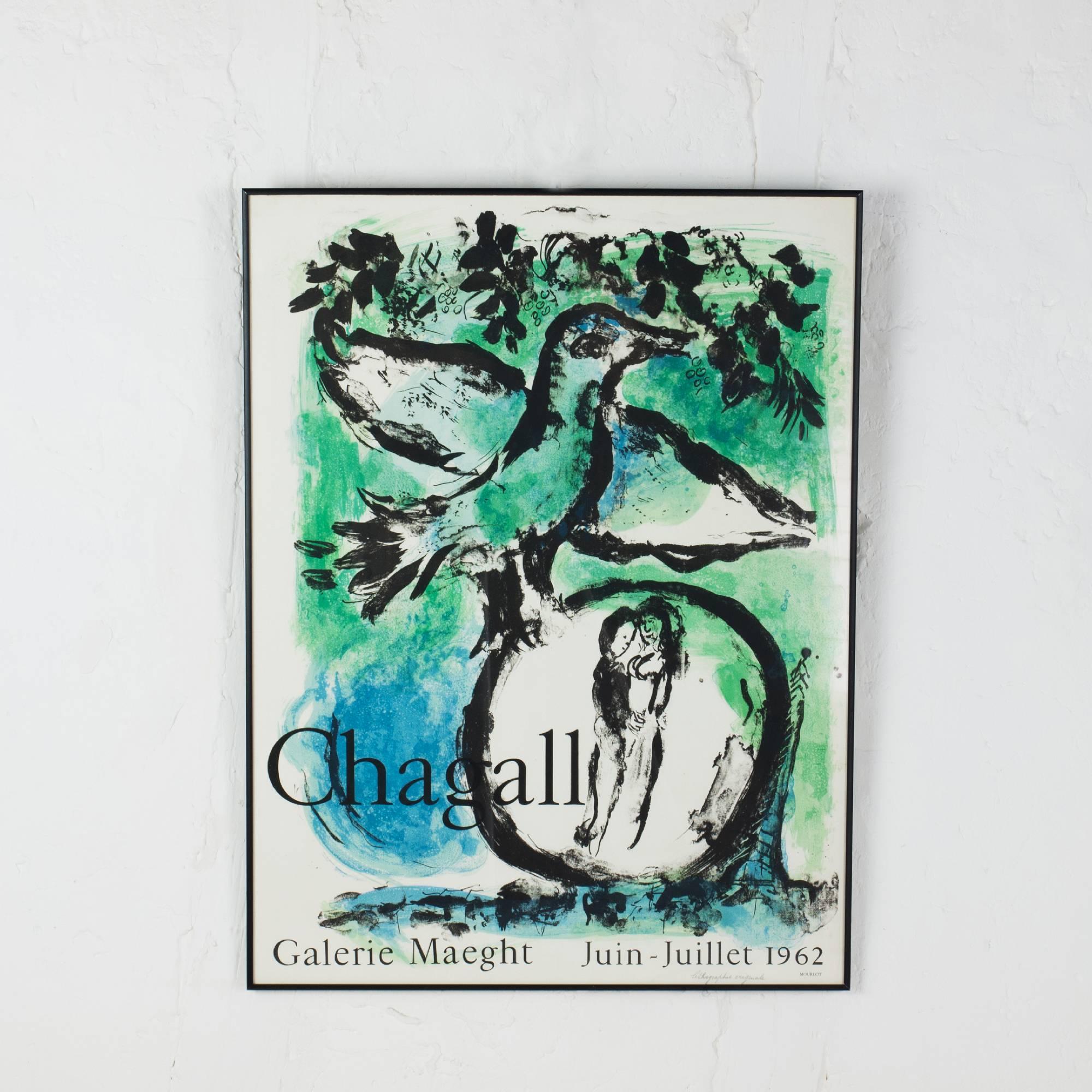Marc Chagall Lithograph the Green Bird for Gallery Maeght, Paris, 1962 In Good Condition In Saint  Ouen, FR
