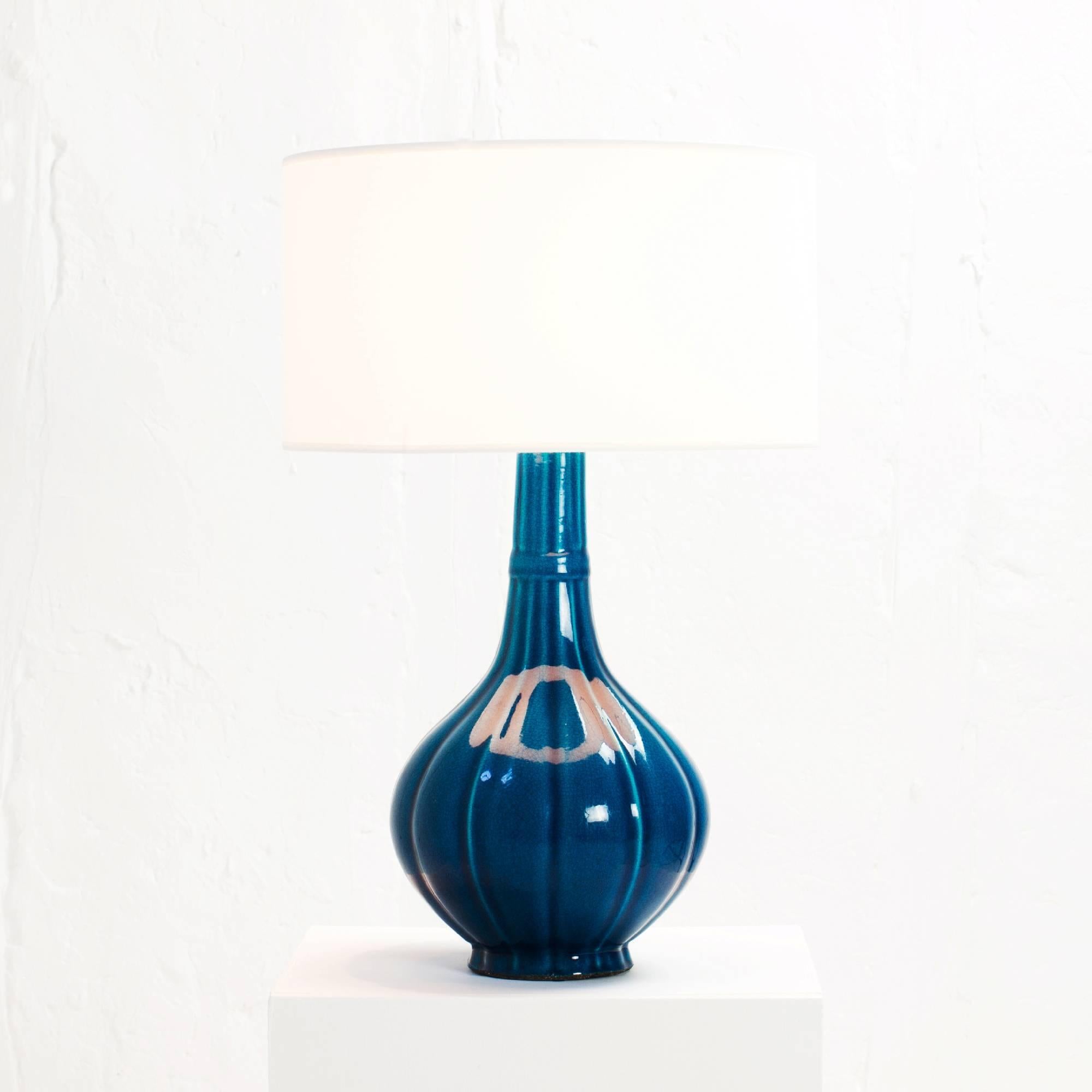 Mid-Century Modern Pol Chambost Blue Crackle Glaze Ceramic Lamp