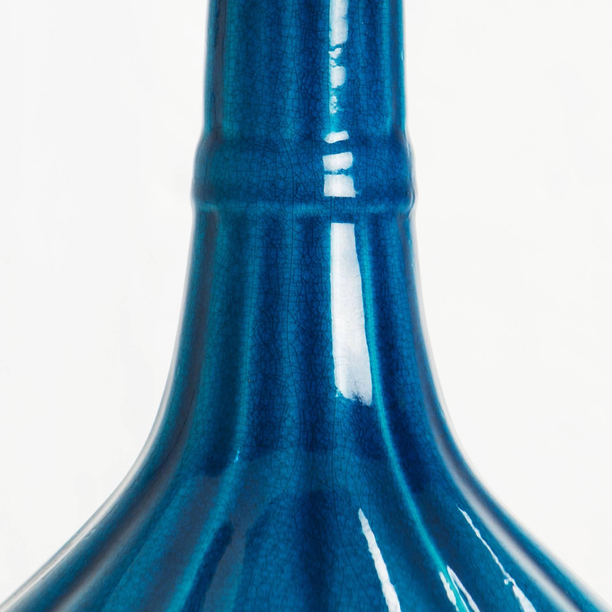 French Pol Chambost Blue Crackle Glaze Ceramic Lamp