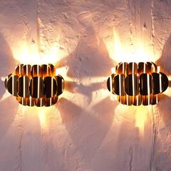 Pair of Verner Schou Gilded Metal Wall Lamp for Coronell Elektro, 1960s, Denmark