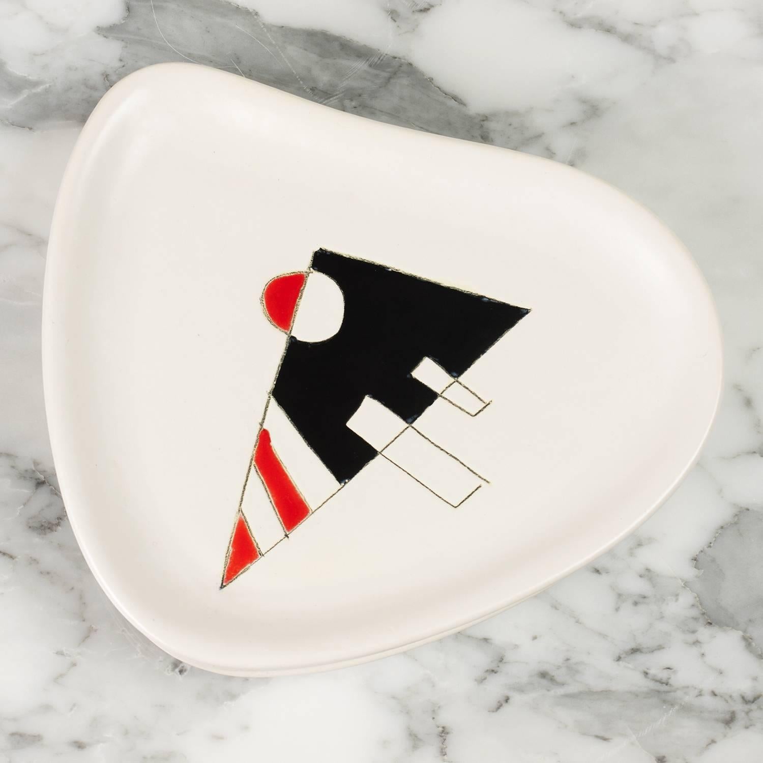 Mid-Century Modern Set of Six Ceramic Plates by Denise and Peter Orlando, 1950