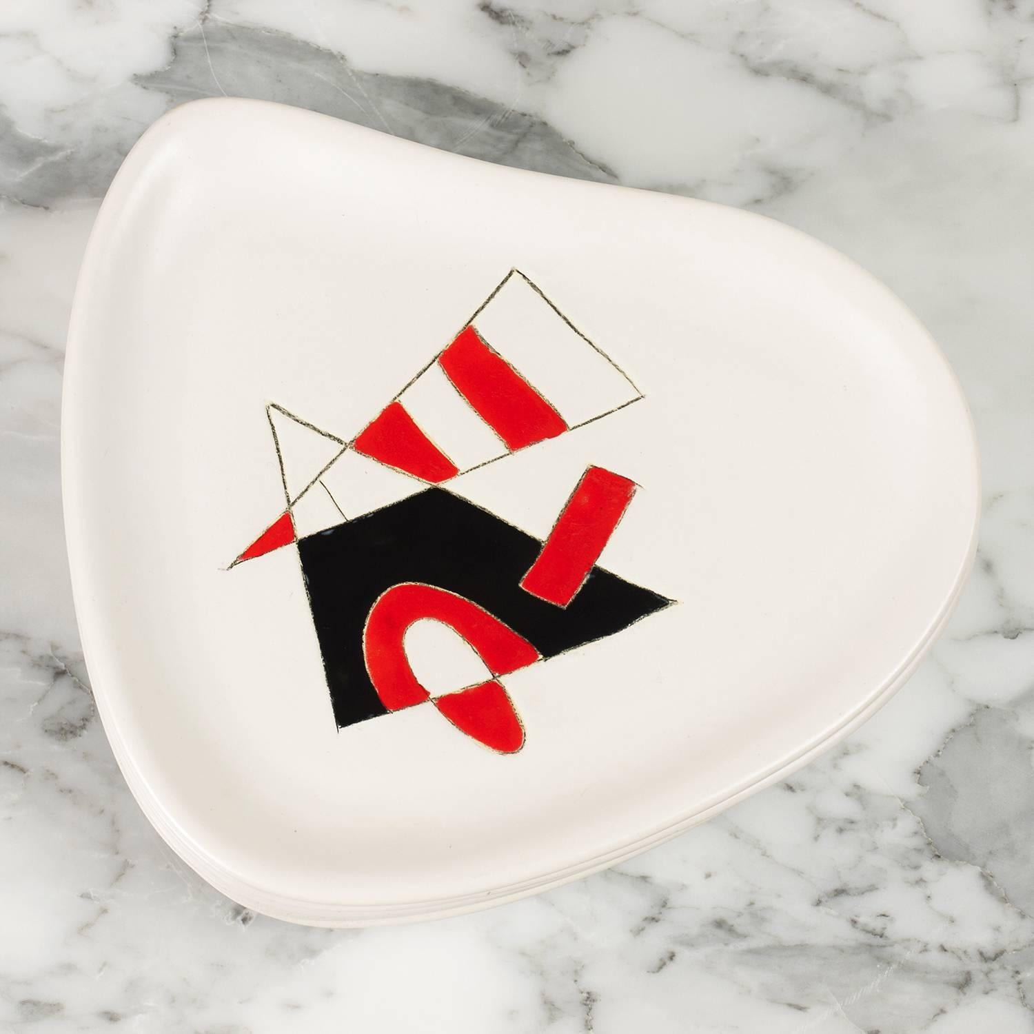 Set of Six Ceramic Plates by Denise and Peter Orlando, 1950 In Excellent Condition In Saint  Ouen, FR