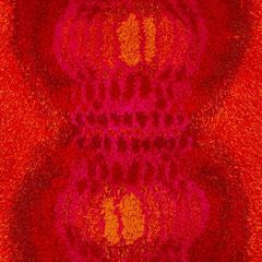 Terttu Tomero Alfombra tejida Ryijy de lana roja "Katiska" "Trampa para peces"  Finlandia, años 60