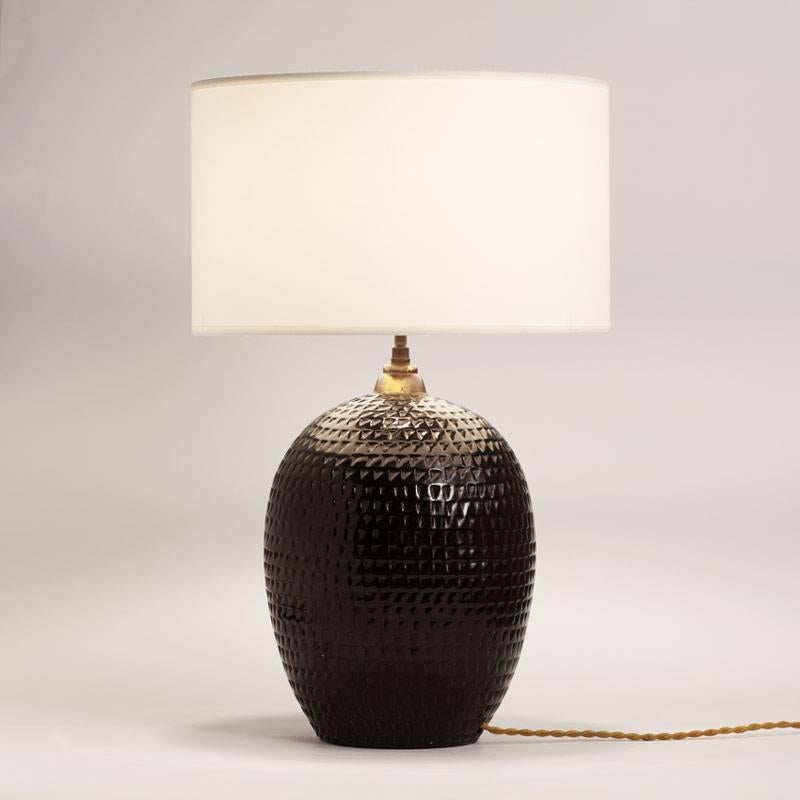 Mid-Century Modern Midcentury French Black Ceramic Table Lamp, 1950s