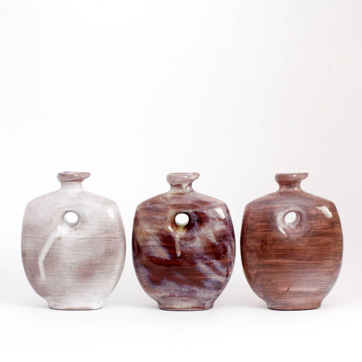 Mid-Century Modern Set of Three Ceramic Vases by Robert and Jean Cloutier, France, 1970s