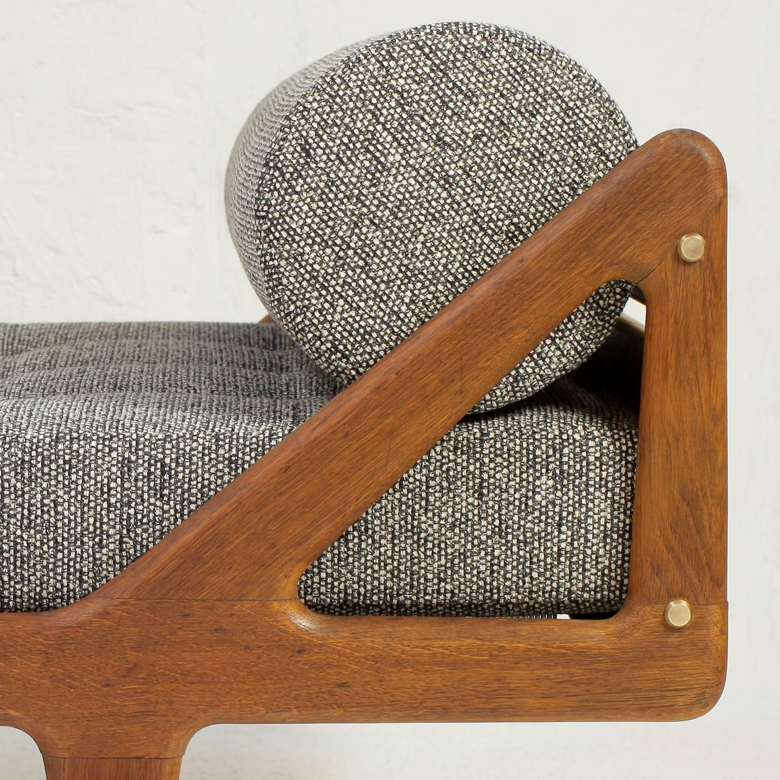 Mid-Century Modern Louis Paolozzi Oak Daybed with Brass Details Kvadrat Upholstery