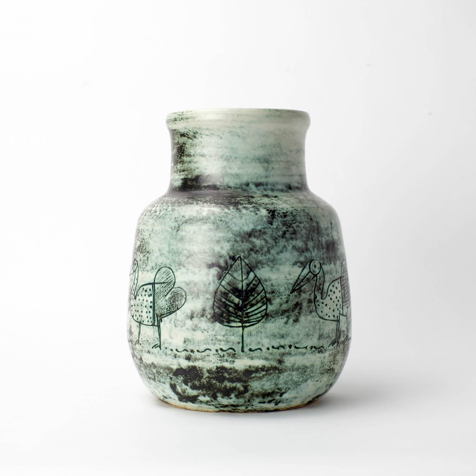 Enameled Jacques Blin Green Ceramic Vase, 1950s, French