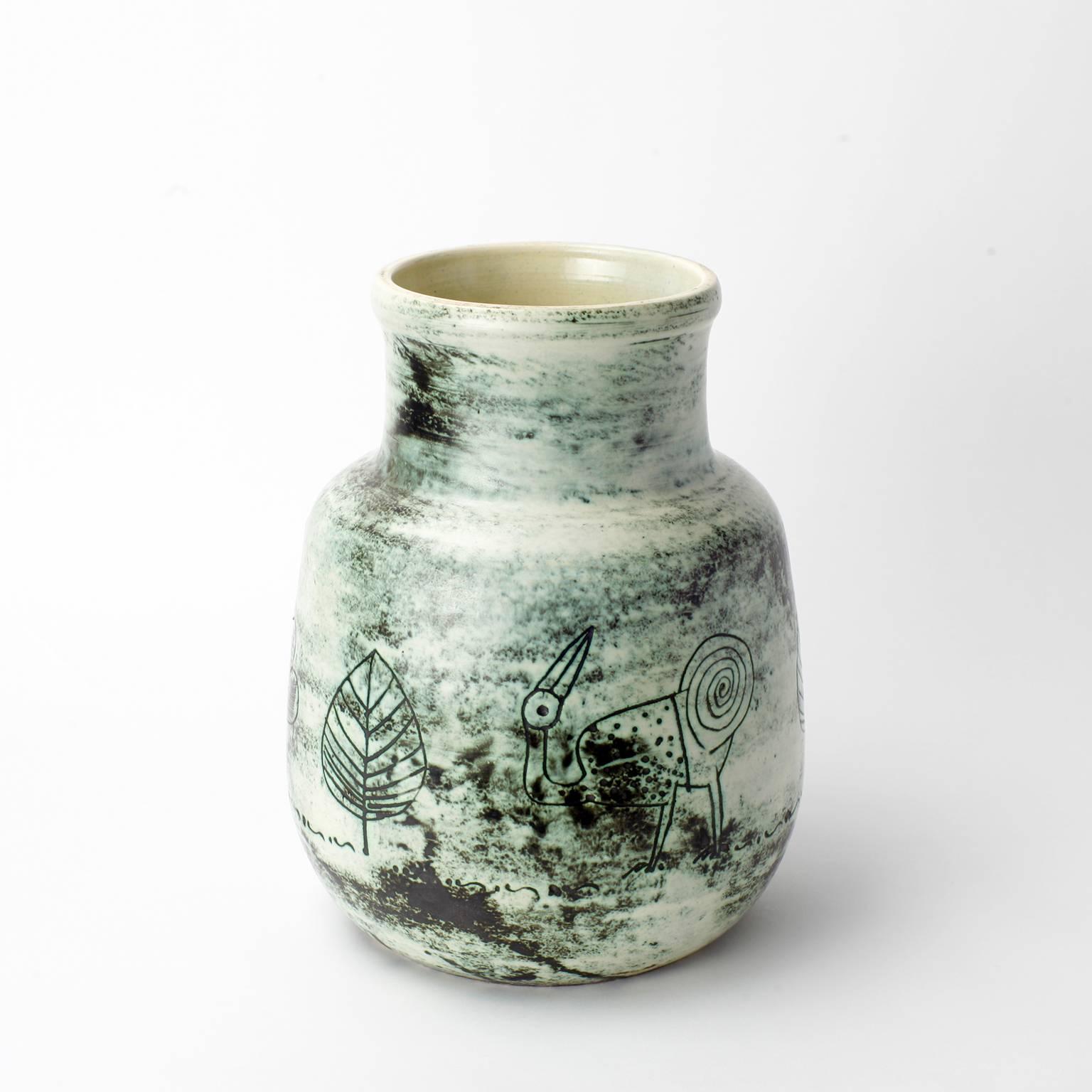 Jacques Blin Green Ceramic Vase, 1950s, French In Excellent Condition In Saint  Ouen, FR
