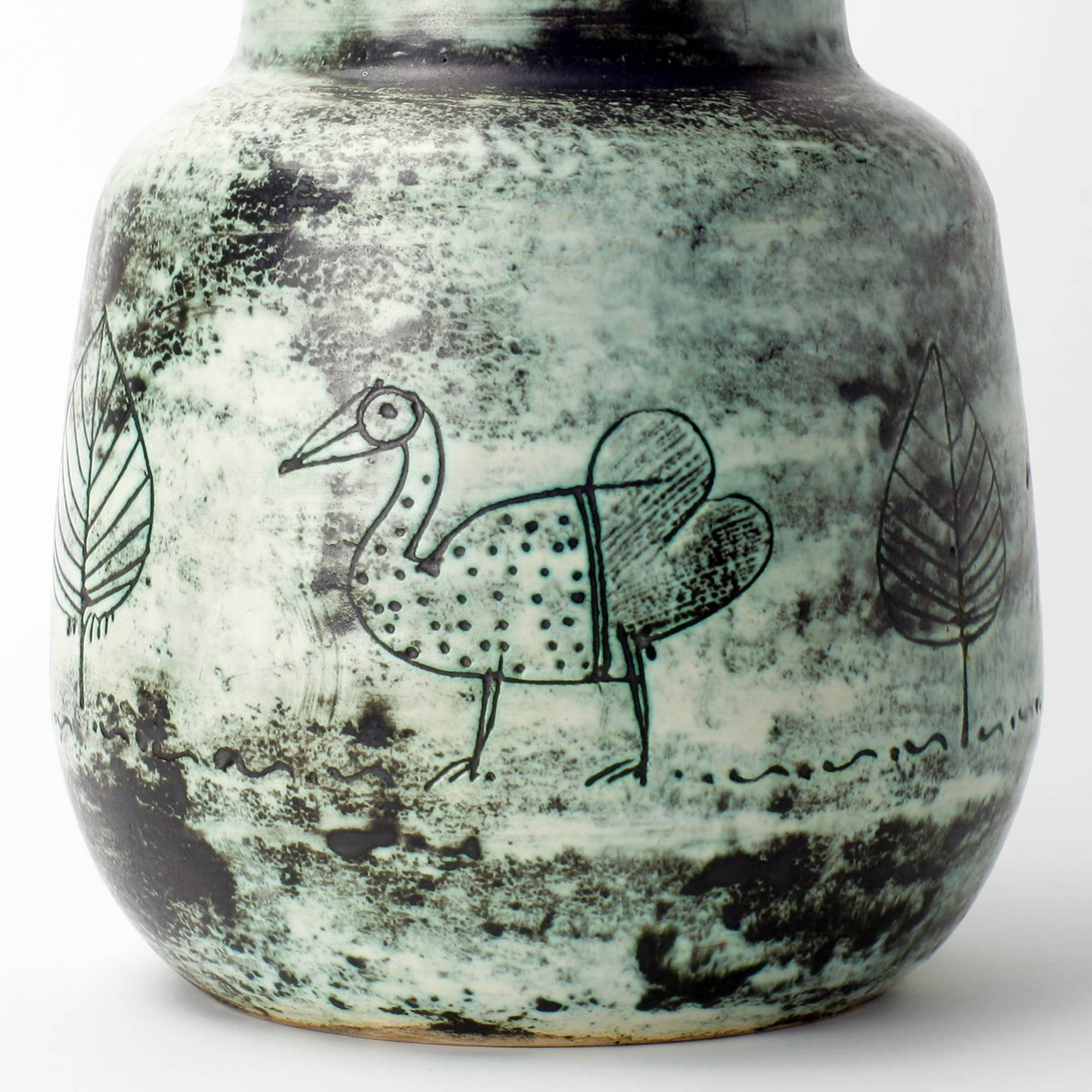 Jacques Blin Green Ceramic Vase, 1950s, French 1