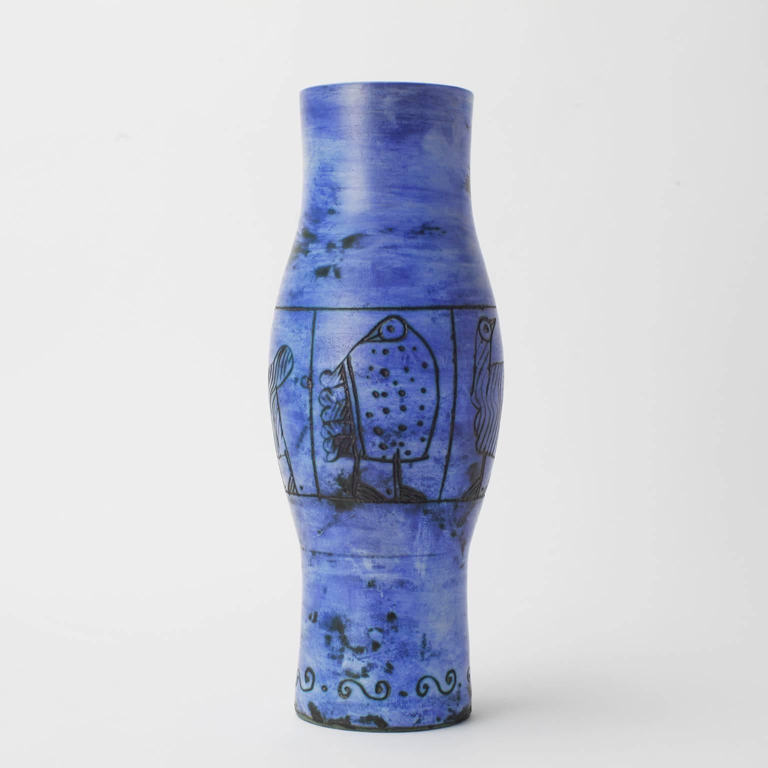 Mid-Century Modern Blue Jacques Blin Ceramic Vase, 1950s, French