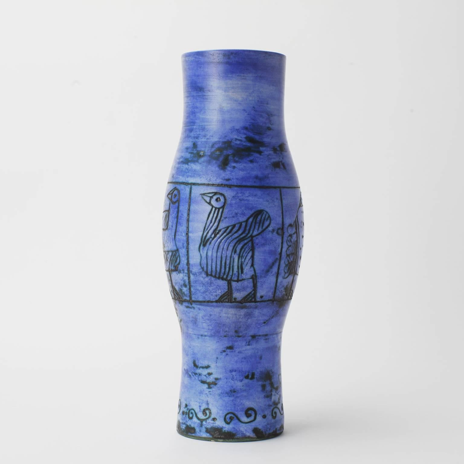 Enameled Blue Jacques Blin Ceramic Vase, 1950s, French