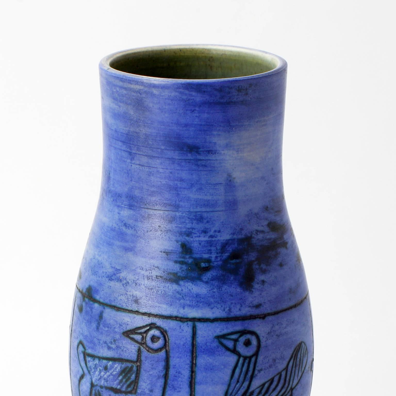 Mid-20th Century Blue Jacques Blin Ceramic Vase, 1950s, French
