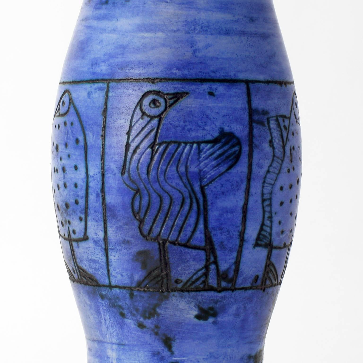 Blue Jacques Blin Ceramic Vase, 1950s, French 1