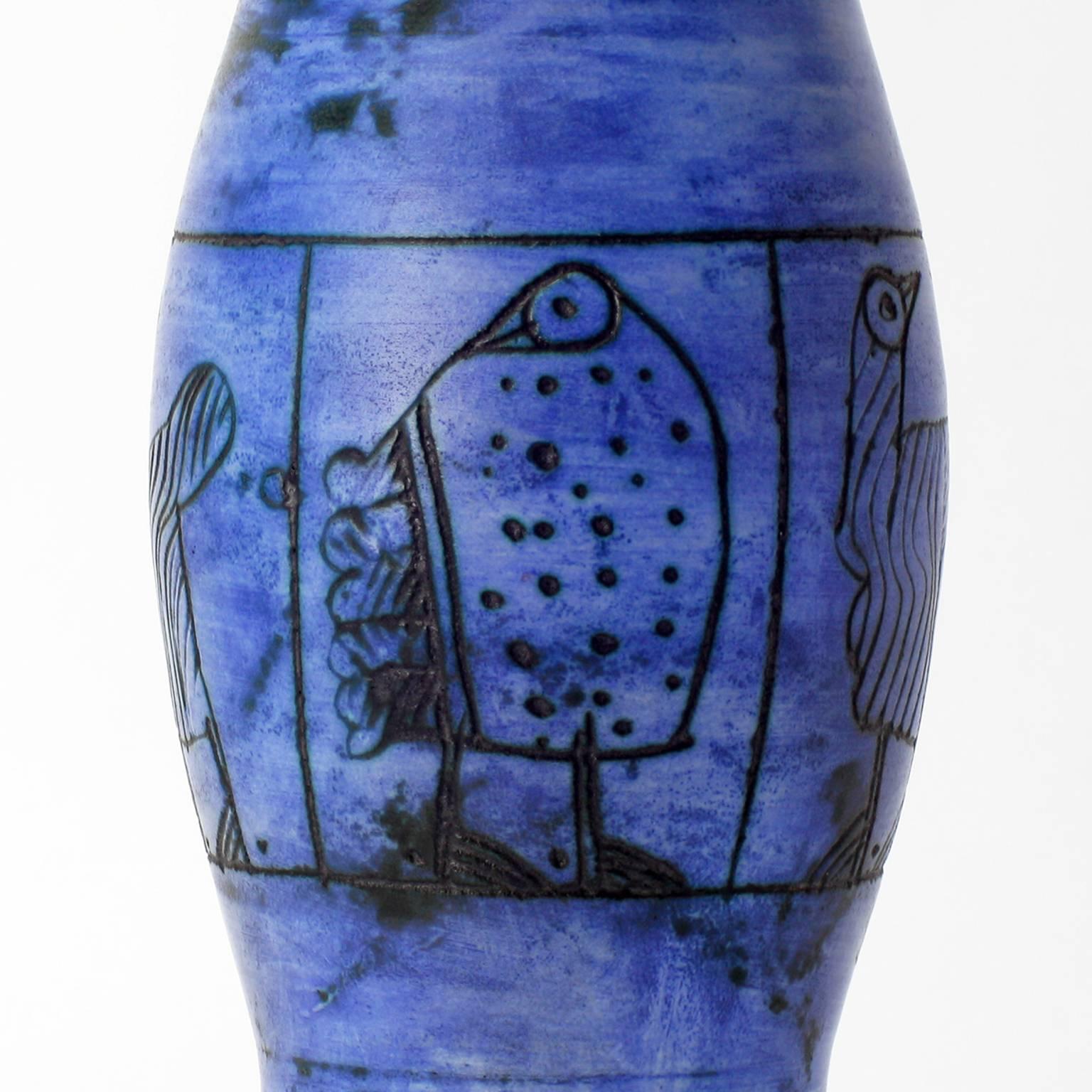 Blue Jacques Blin Ceramic Vase, 1950s, French 2