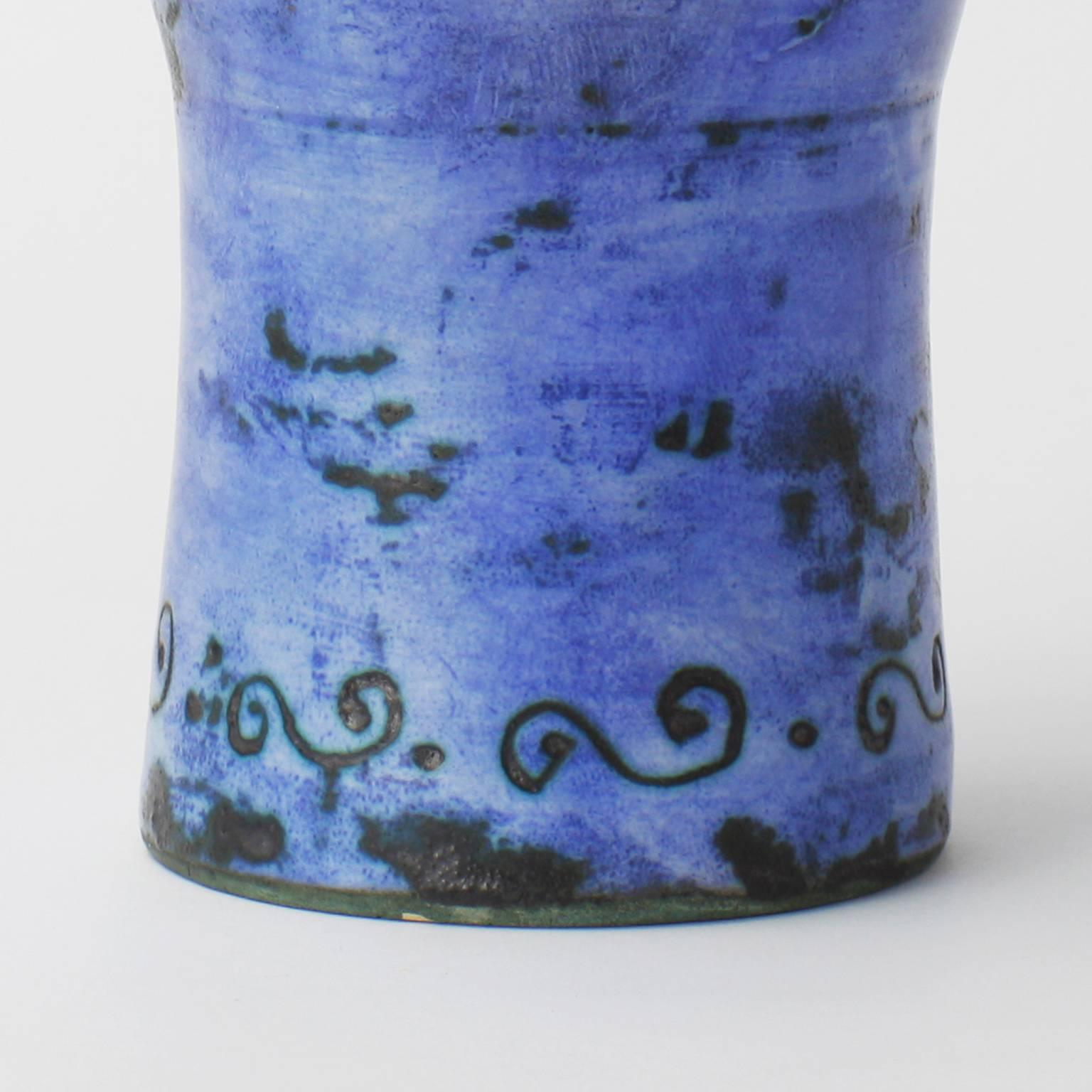 Blue Jacques Blin Ceramic Vase, 1950s, French 4
