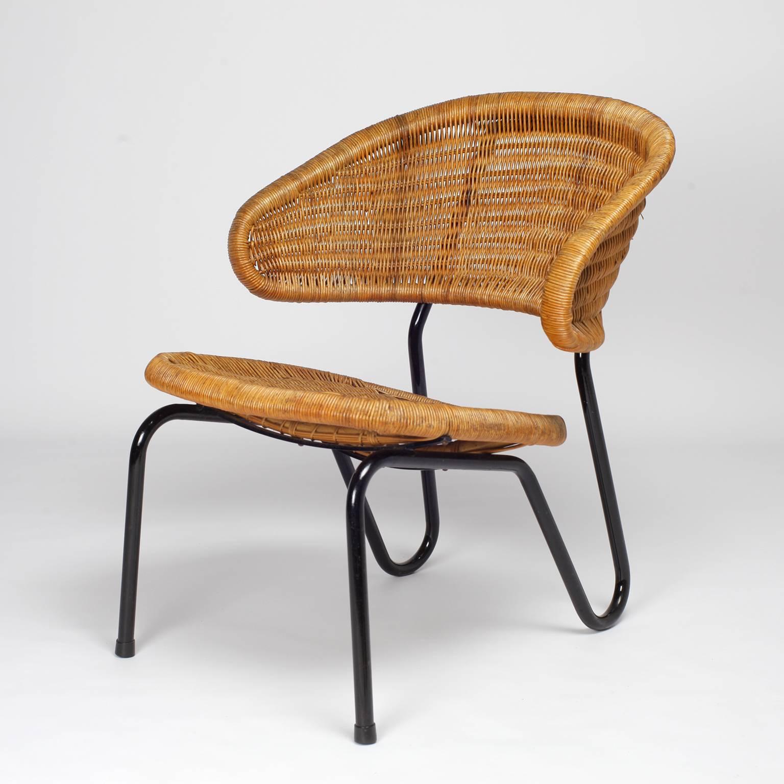 Mid-Century Modern Dirk Van Sliedregt Rattan Easy Chair 568 for Gebr Jonkers, 1954 Netherlands