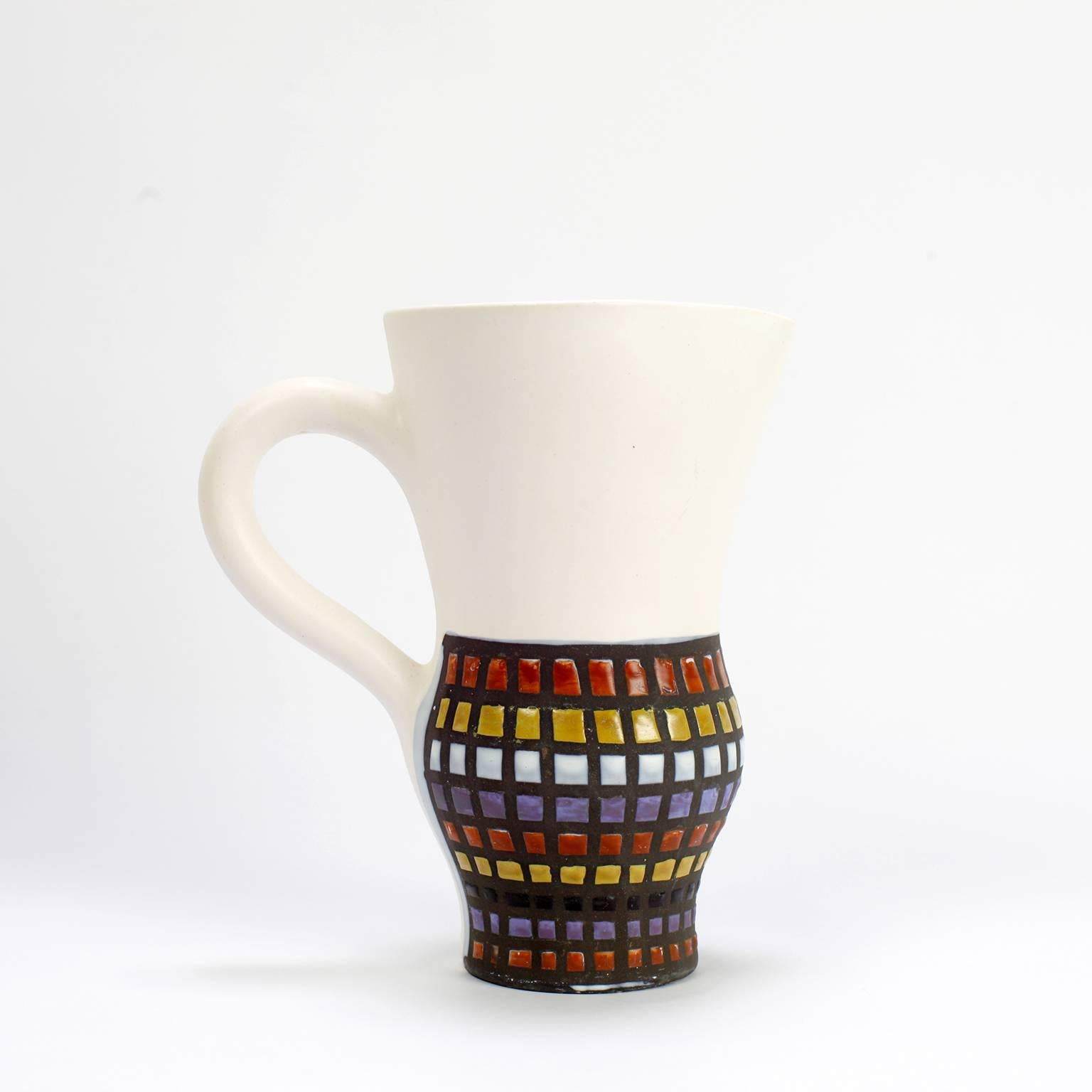 Mid-Century Modern Pitcher and Cups French Ceramic by Roger Capron Vallauris, 1950