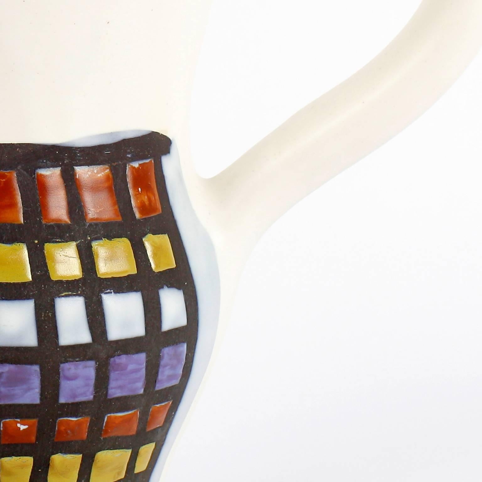 Enameled Pitcher and Cups French Ceramic by Roger Capron Vallauris, 1950
