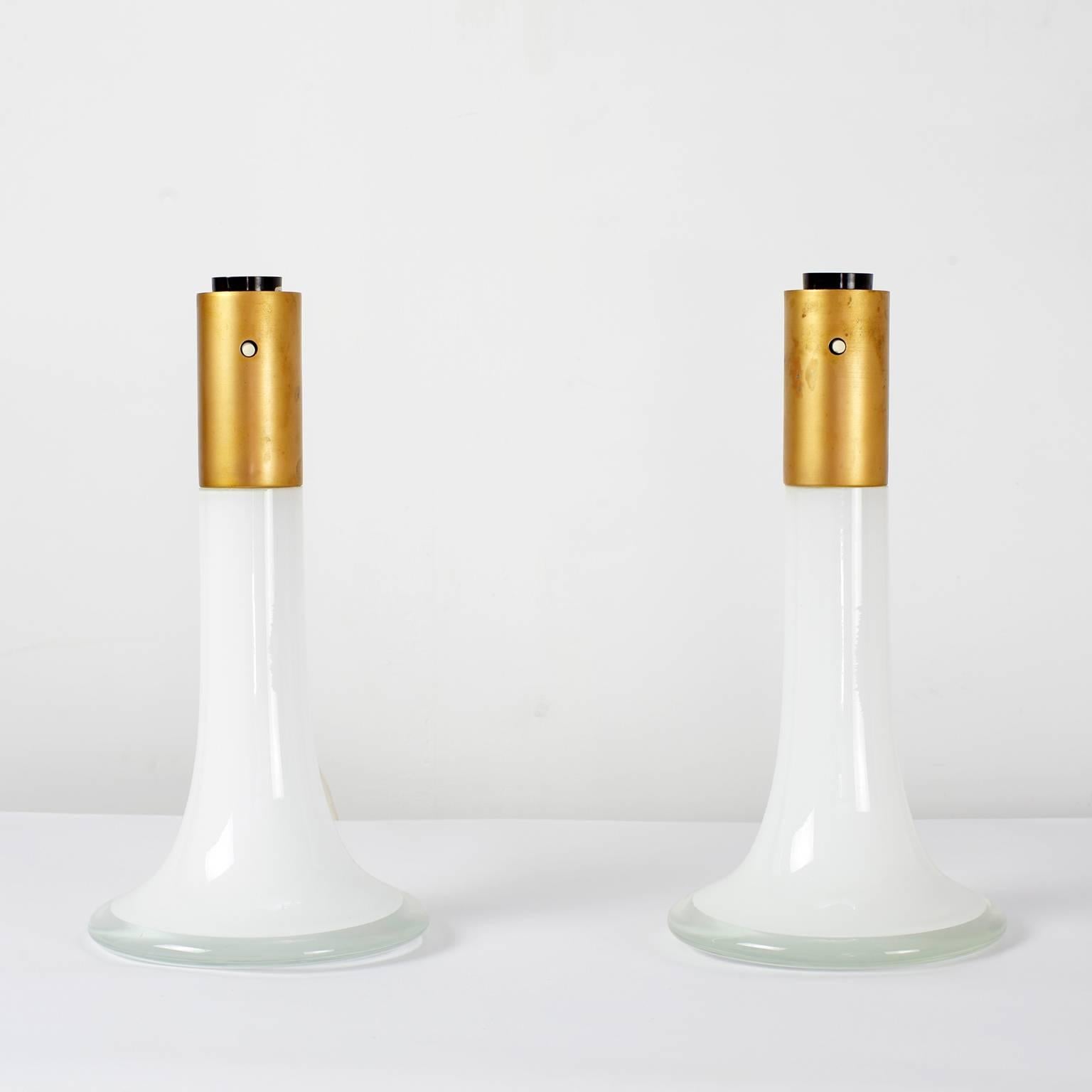 Finnish Lisa Johansson-Pape Pair of Glass and Brass Table Lamps Orno Finland, 1960s