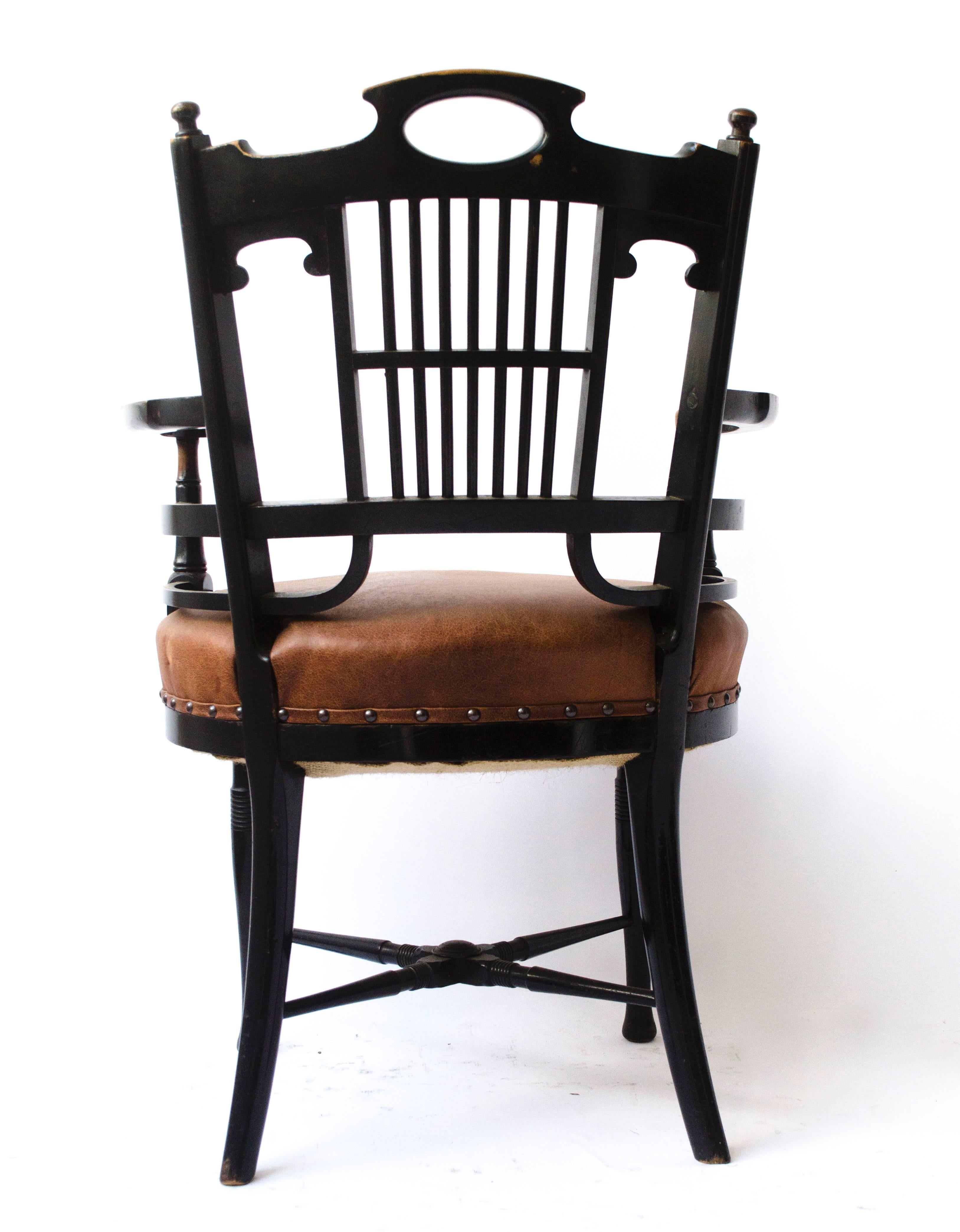Aesthetic Movement E W Godwin style of, An Anglo-Japanese Old English or Jacobean Ebonized Armchair For Sale
