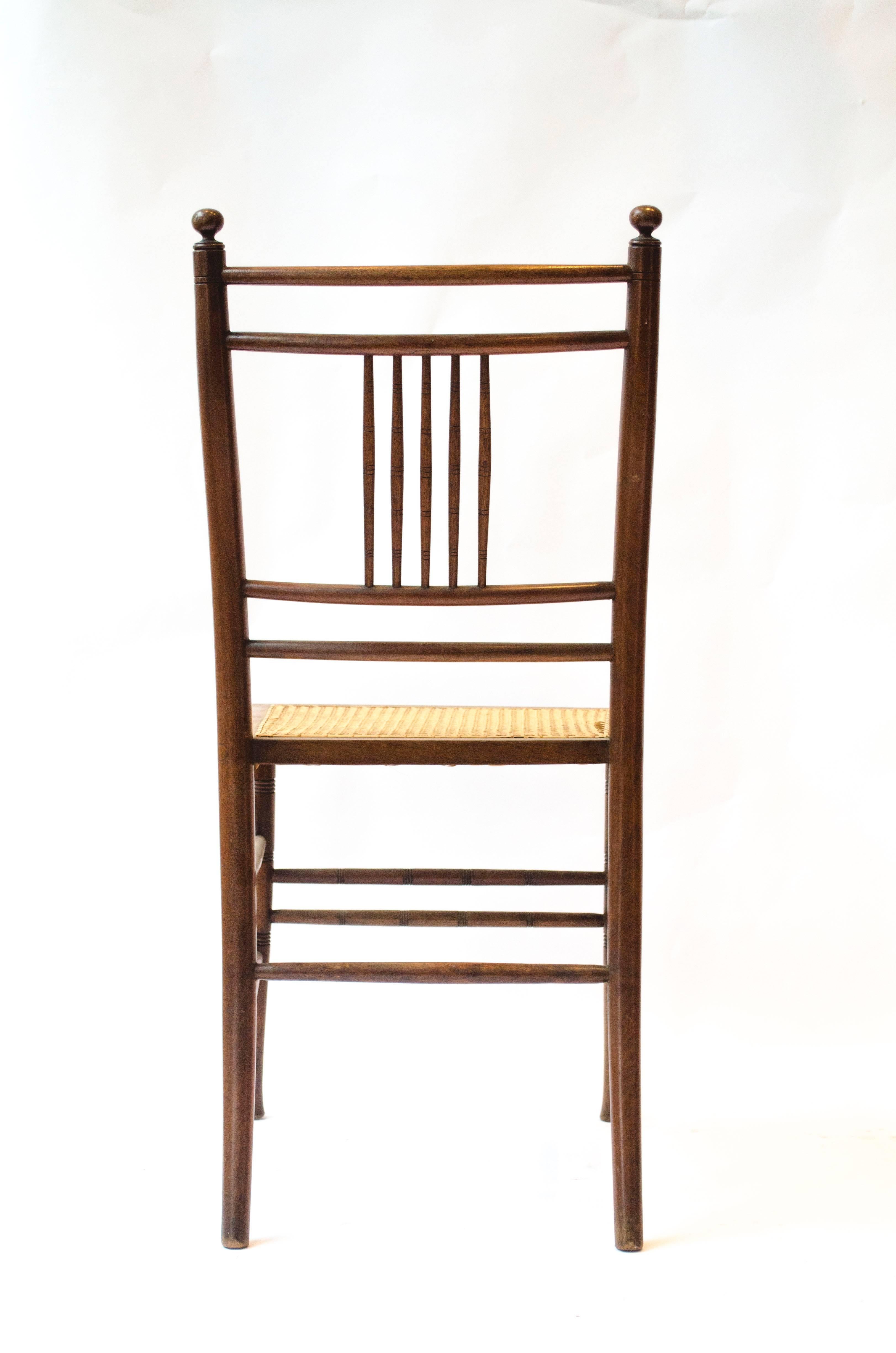 English Anglo-Japanese Walnut and Caned Seat Side Chair, Attributed to E W Godwin