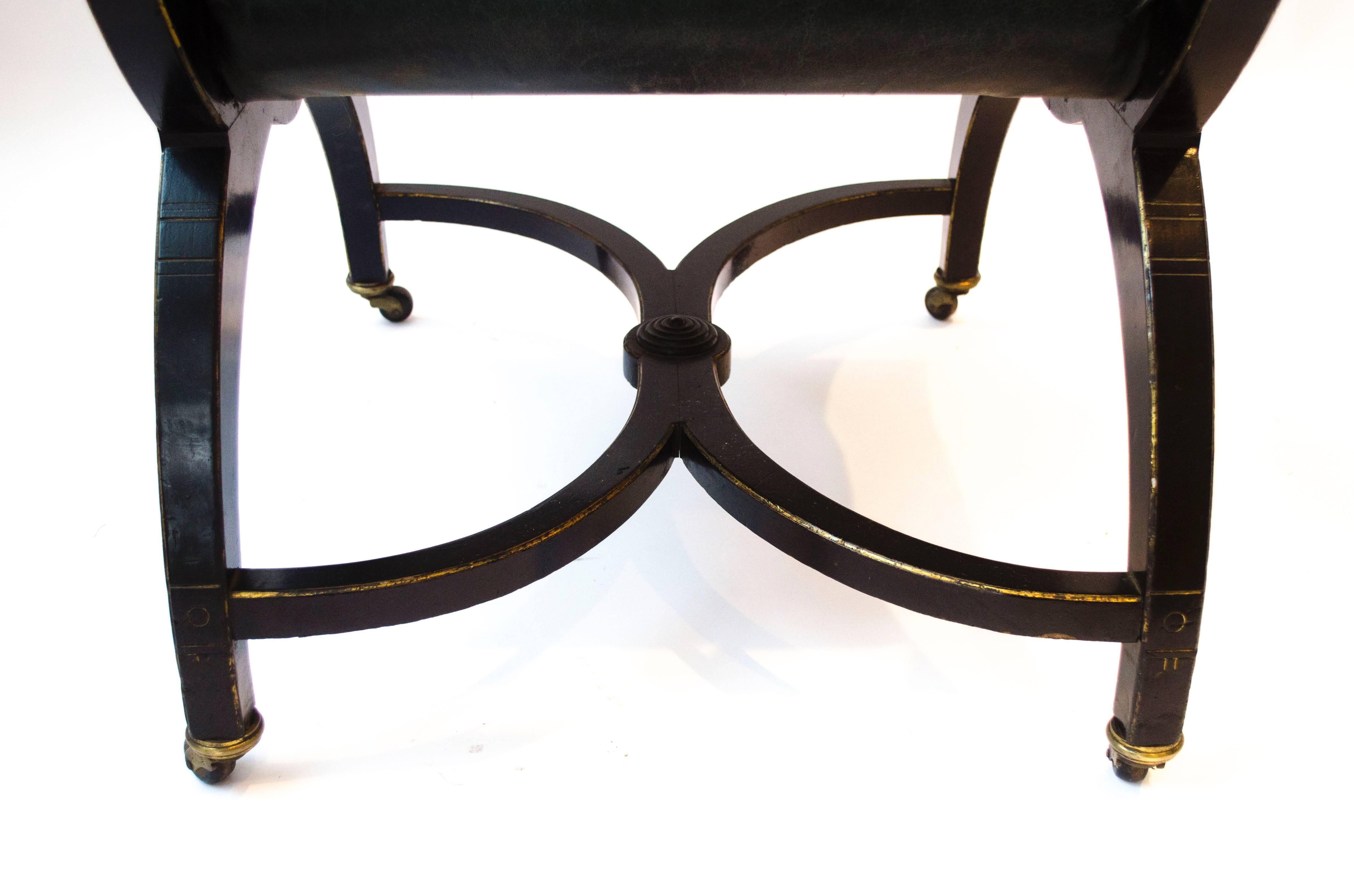 Richard Charles Aesthetic Movement Ebonised Elbow Chair with X Frame stretcher For Sale 1