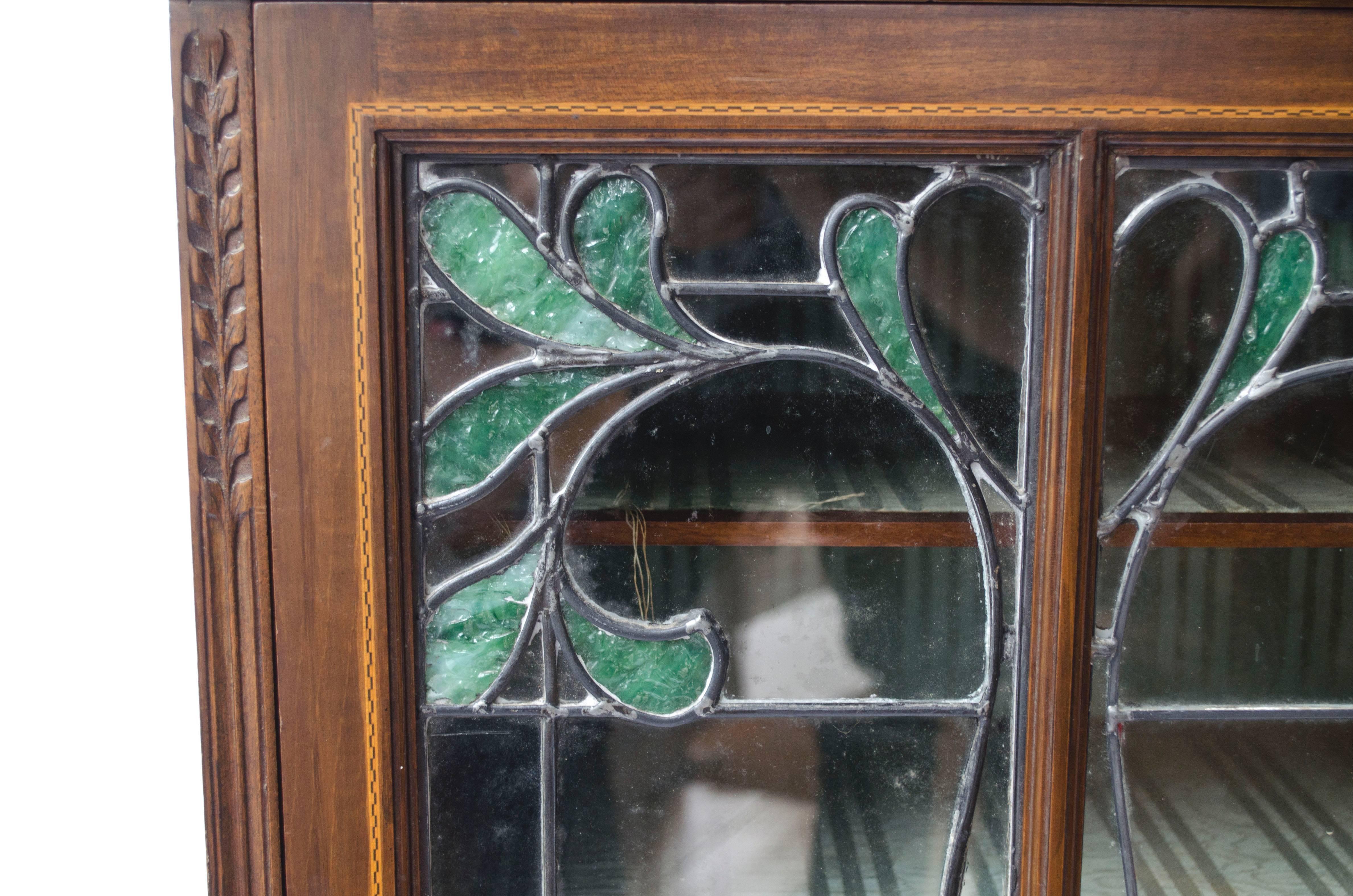 Hand-Carved A Petite Arts & Crafts Mahogany Display Cabinet in the Anglo-Japanese Style. For Sale