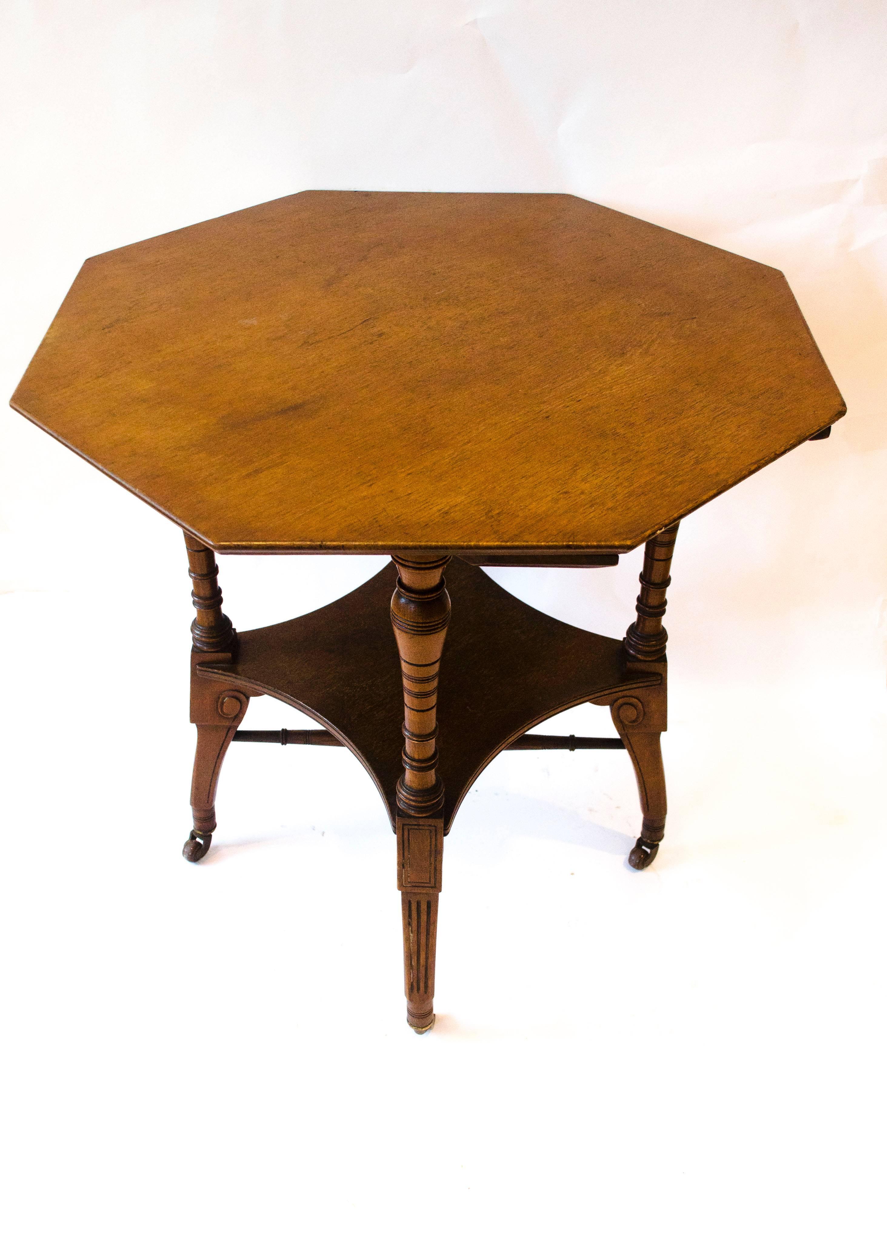 Arts and Crafts Jas Shoolbred Aesthetic Movement Walnut Octagonal Center Table