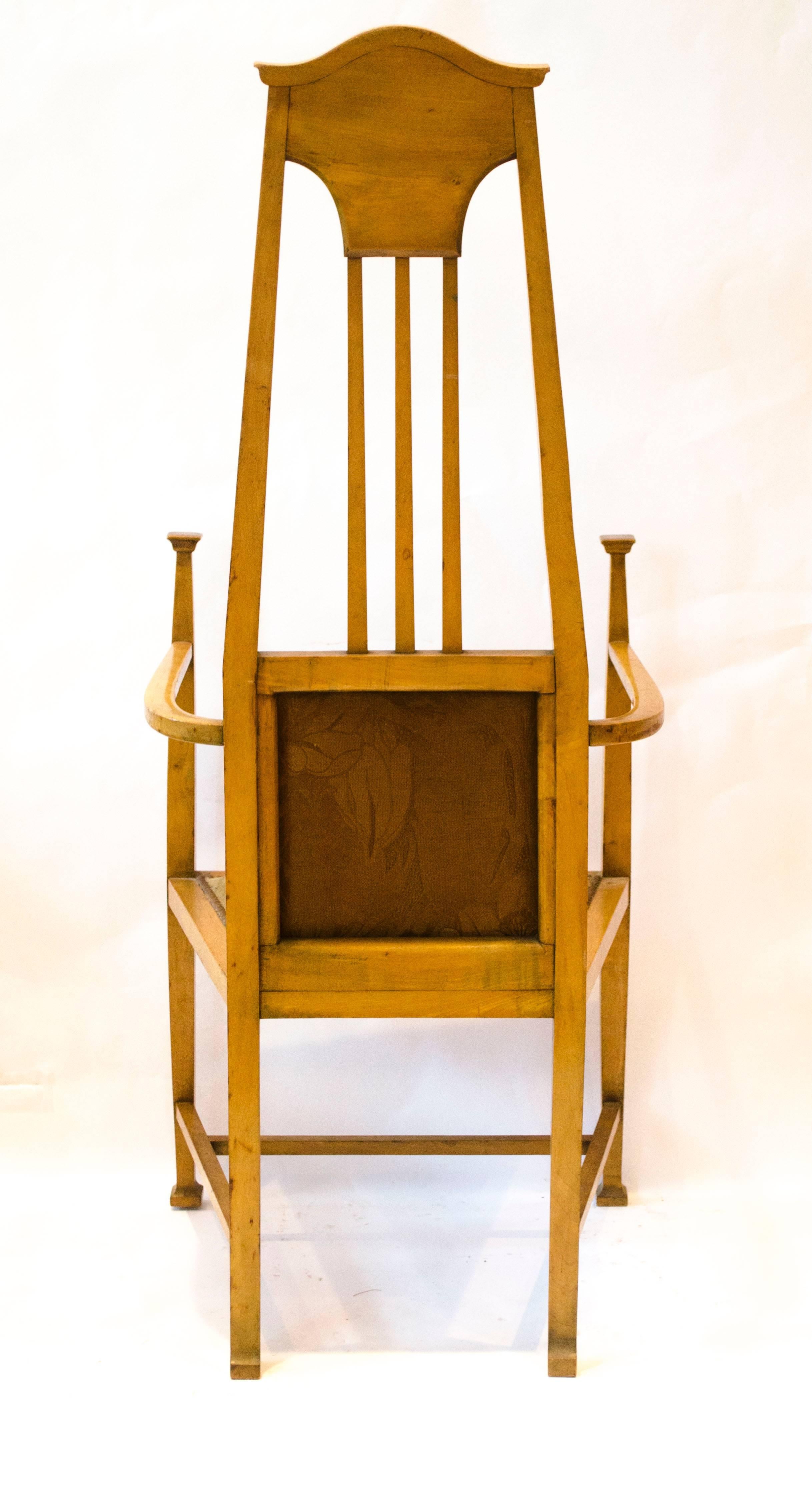Hand-Crafted G M Ellwood for J S Henry. A Rare Satin Birch Arts and Crafts inlaid Armchair.