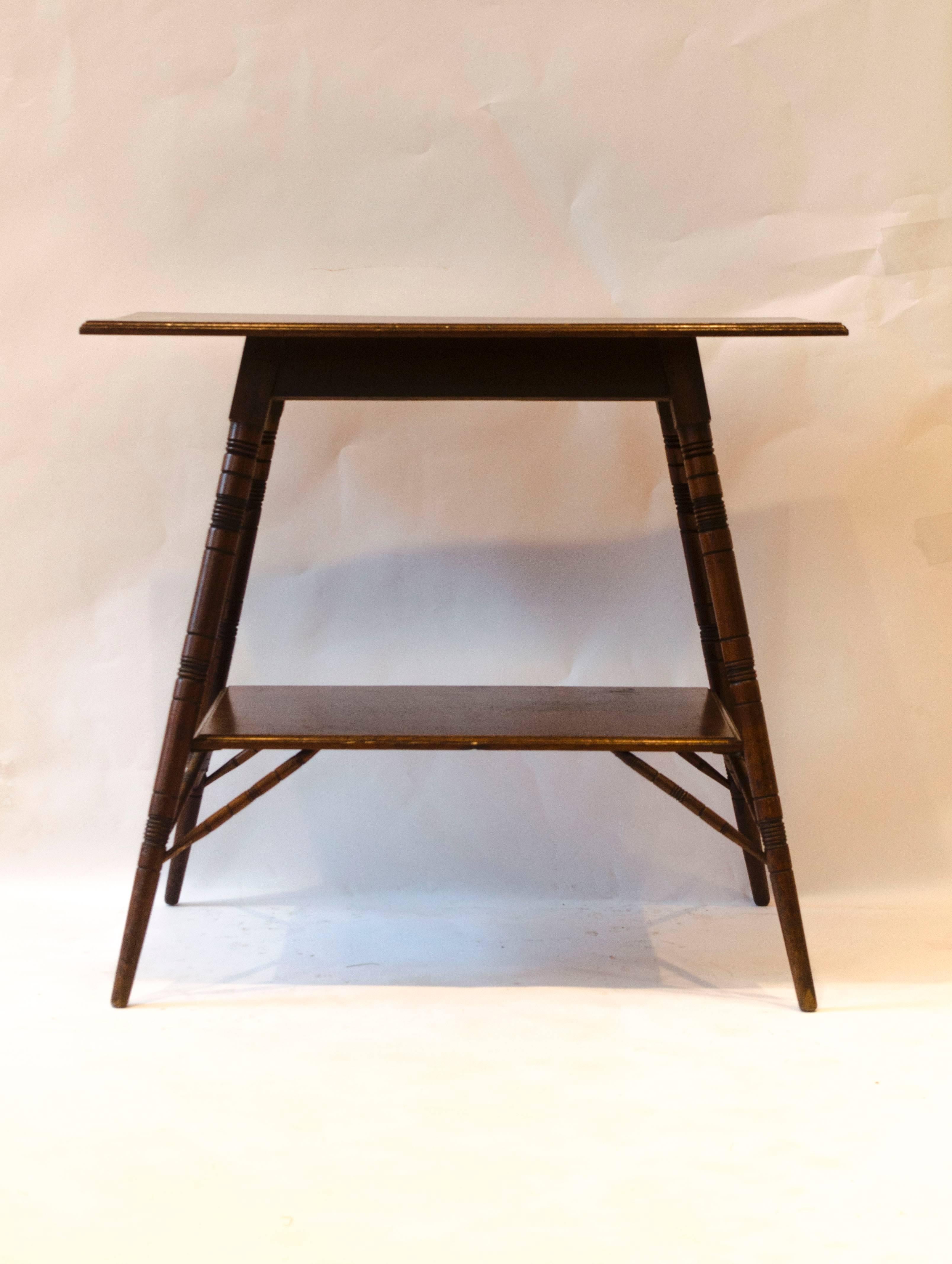 A Rare Pair of Anglo-Japanese two-tier Walnut Side Tables by Jas Shoolbred In Good Condition In London, GB