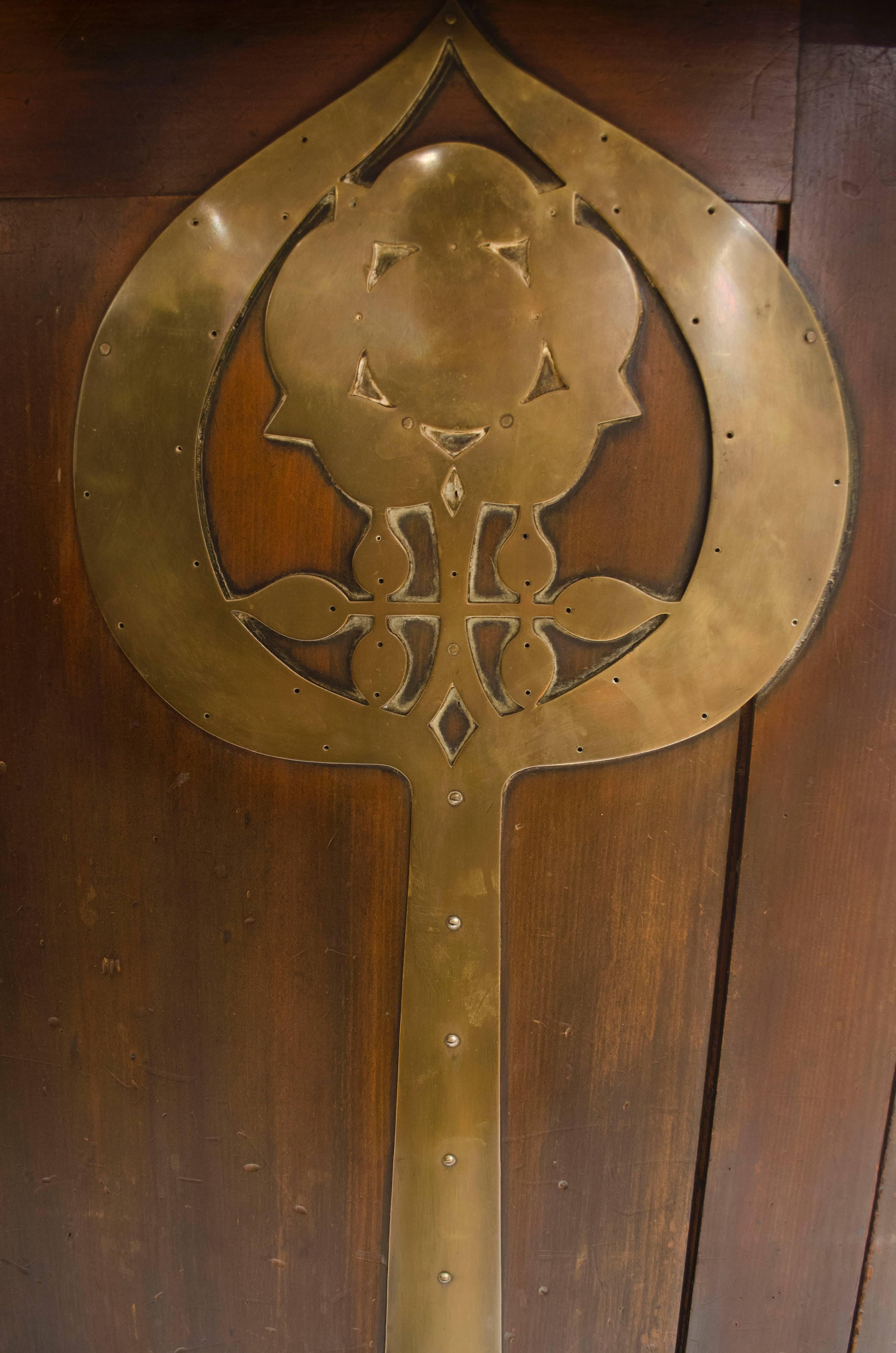Arts and Crafts C R Mackintosh, Arts & Crafts Glasgow School Writing Cabinet with Foliate Hinges