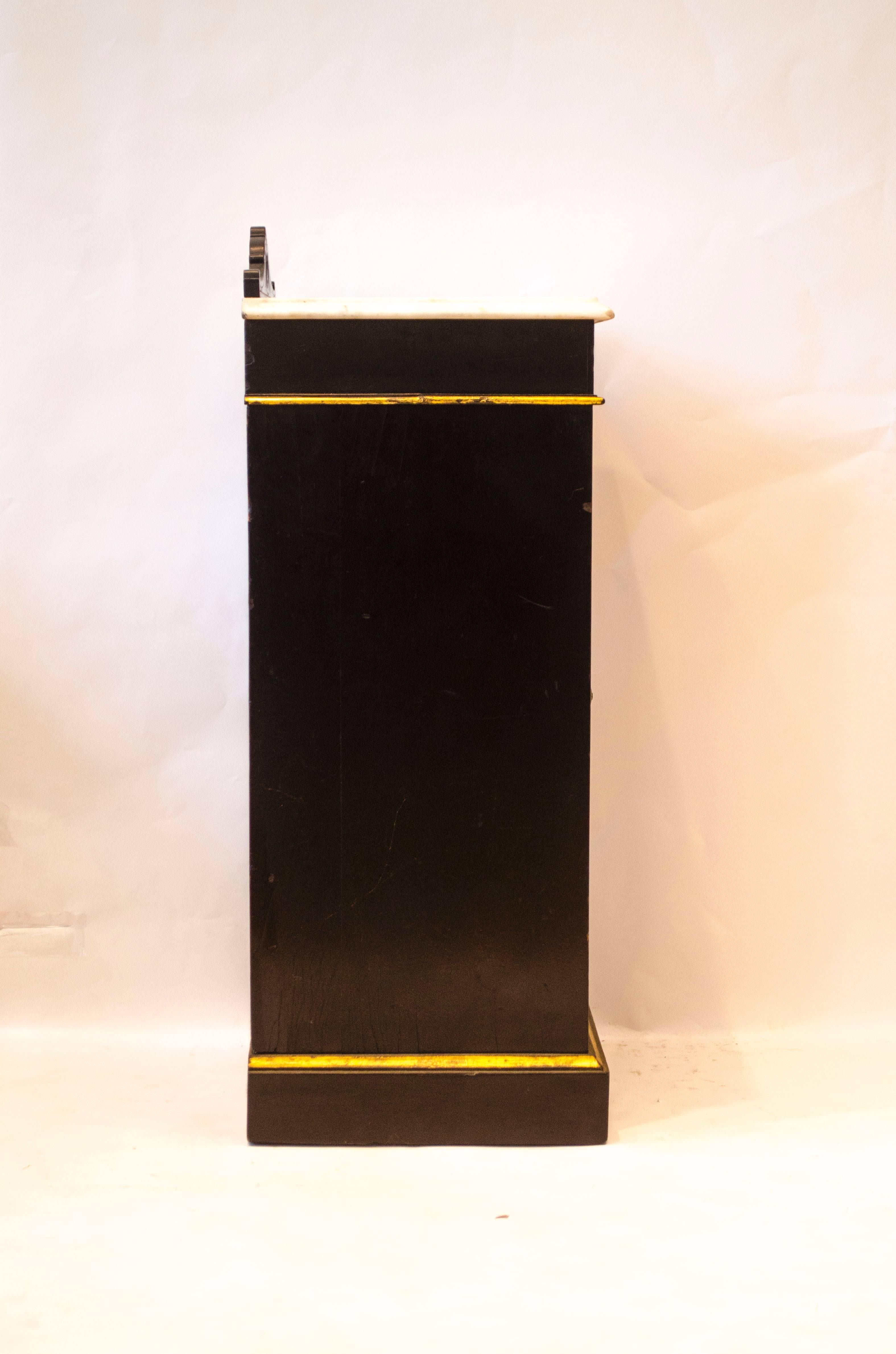 19th Century Heal & Son Aesthetic Movement Ebonized & Gilt Bedside Cupboard With Marble Top For Sale