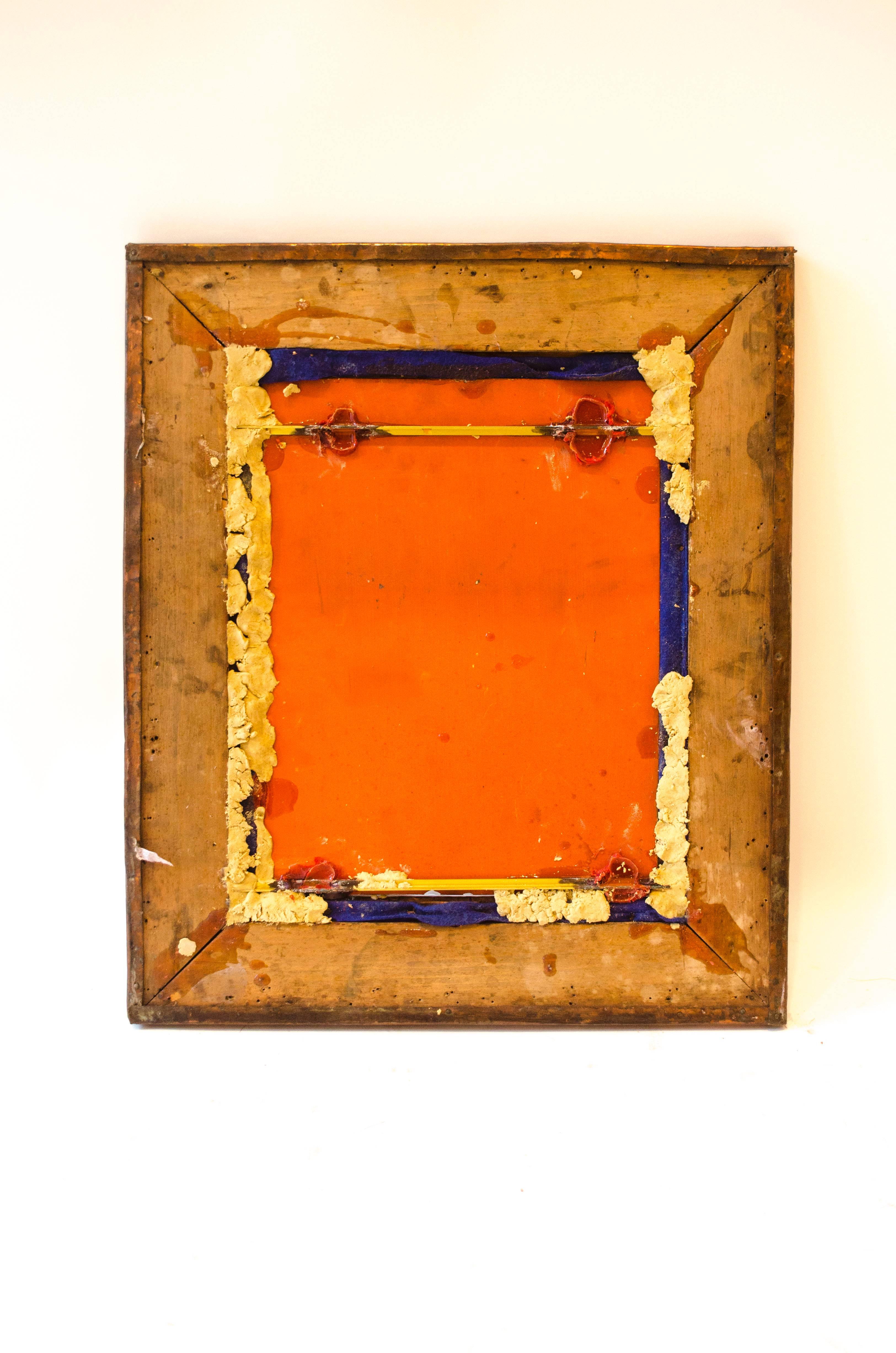 A Glasgow School Arts & Crafts mirror in the style of the Glasgow Four.

Mirror frame; height 33 1/2", width 22".
Mirror; height 27 1/2", width 16 1/2".
     
