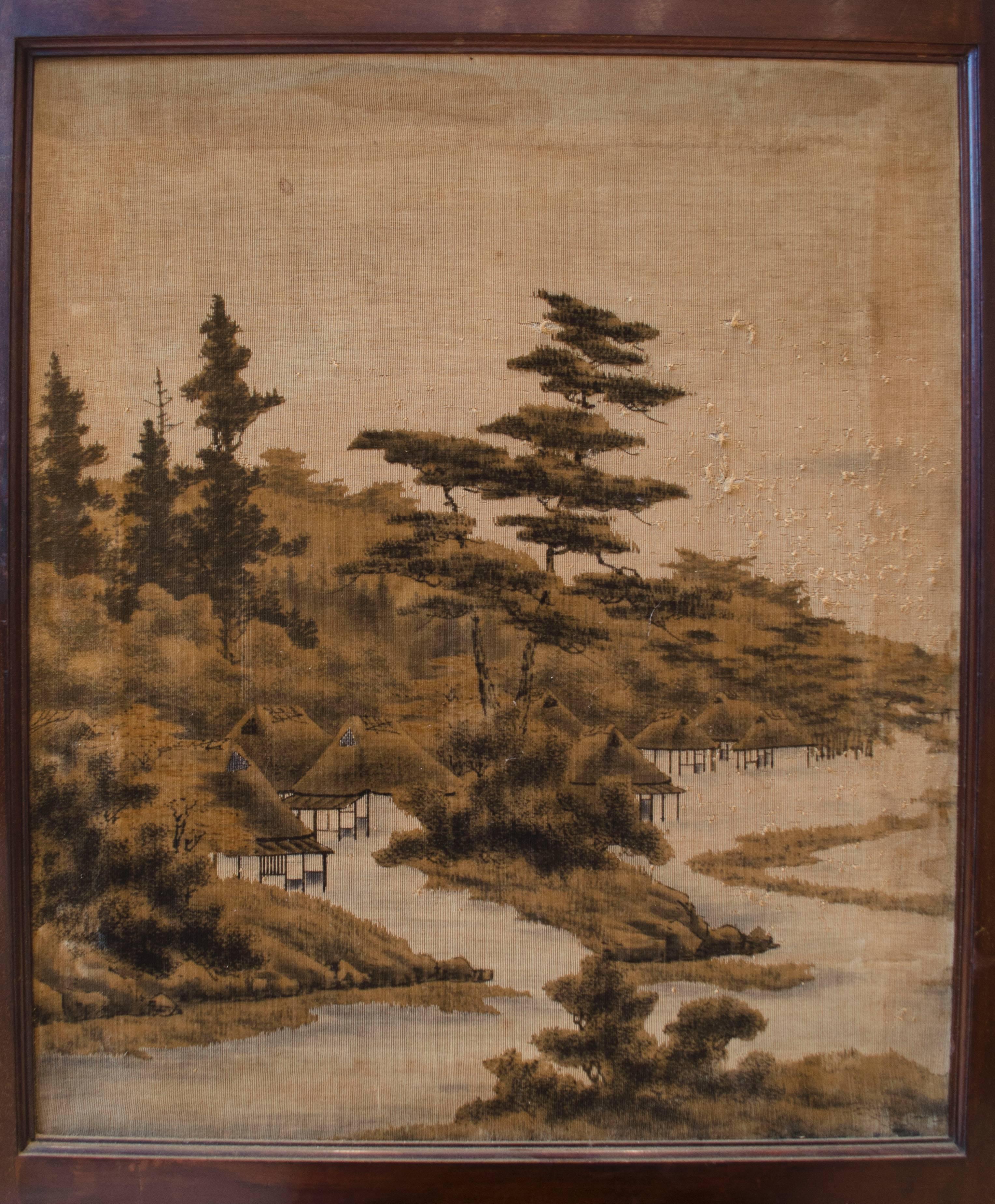 Écran anglo-japonais à quatre volets attribué à E. W. Godwin avec scènes de soie japonaise Bon état - En vente à London, GB