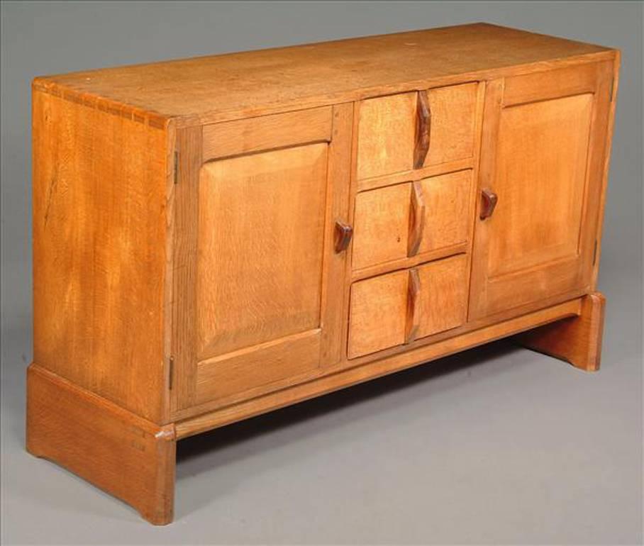 20th Century Cotswolds School Arts & Crafts Oak Dining Suite, Sideboard, 6 Armchairs, & Table