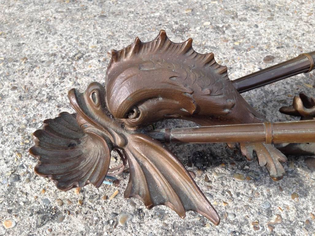 An exceptional pair Bronze wall lights of a Merboy riding a mythical Dolphin In Good Condition For Sale In London, GB