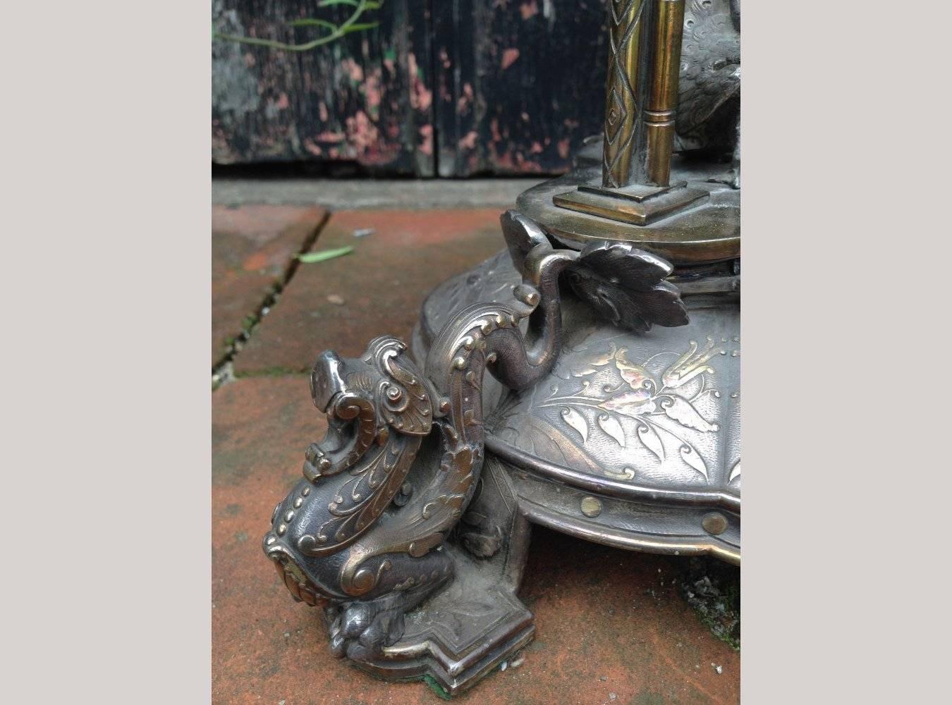 19th Century Elkington. An Exhibition Quality Aesthetic Movement Silver Plated Oil Lamp. For Sale