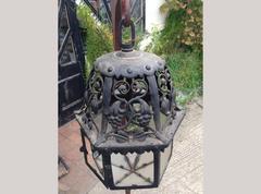 An Arts and Crafts Hand Forged Blacksmith made Iron Lantern with Stylised Petals