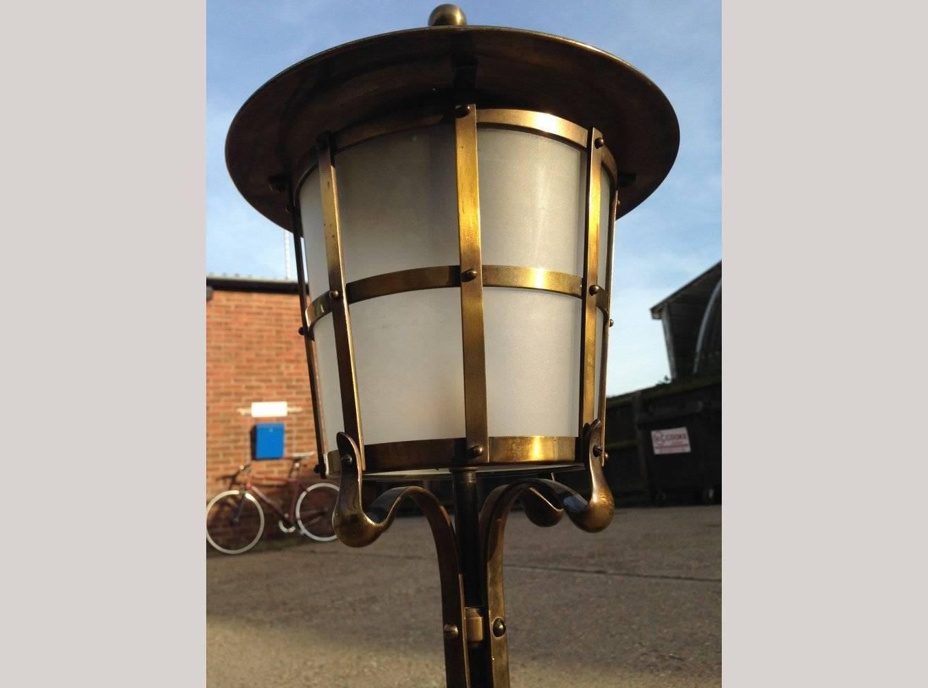 Hand-Crafted An Arts and Crafts Copper Stair Post Lantern with Matching Hall Lantern For Sale