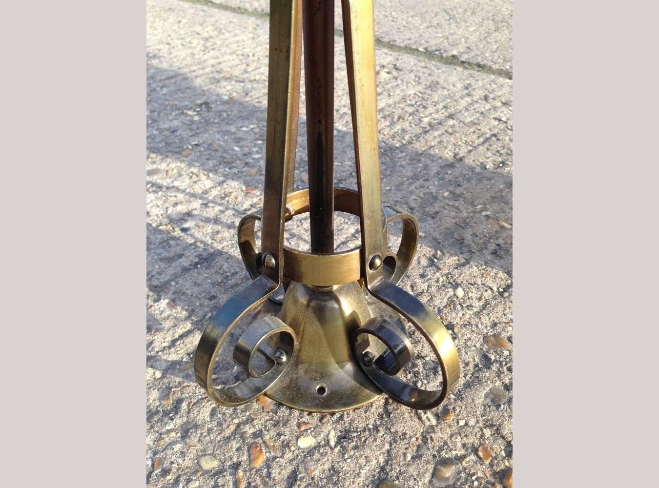 An Arts and Crafts Copper Stair Post Lantern with Matching Hall Lantern In Good Condition For Sale In London, GB