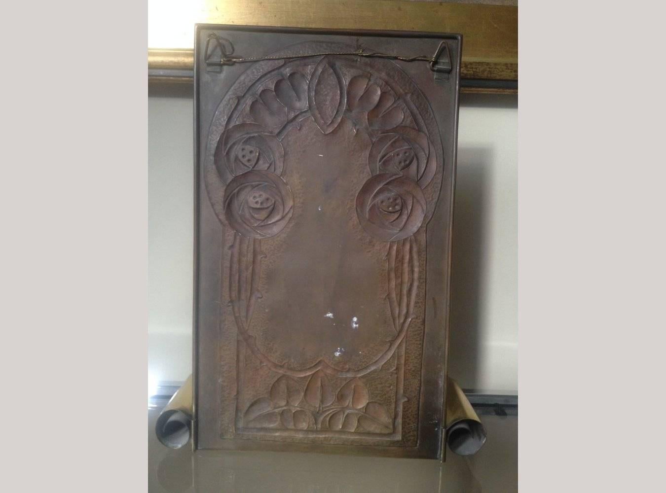 English A Glasgow School Brass Candle Sconce With Stylised Glasgow Roses & Scroll Detail